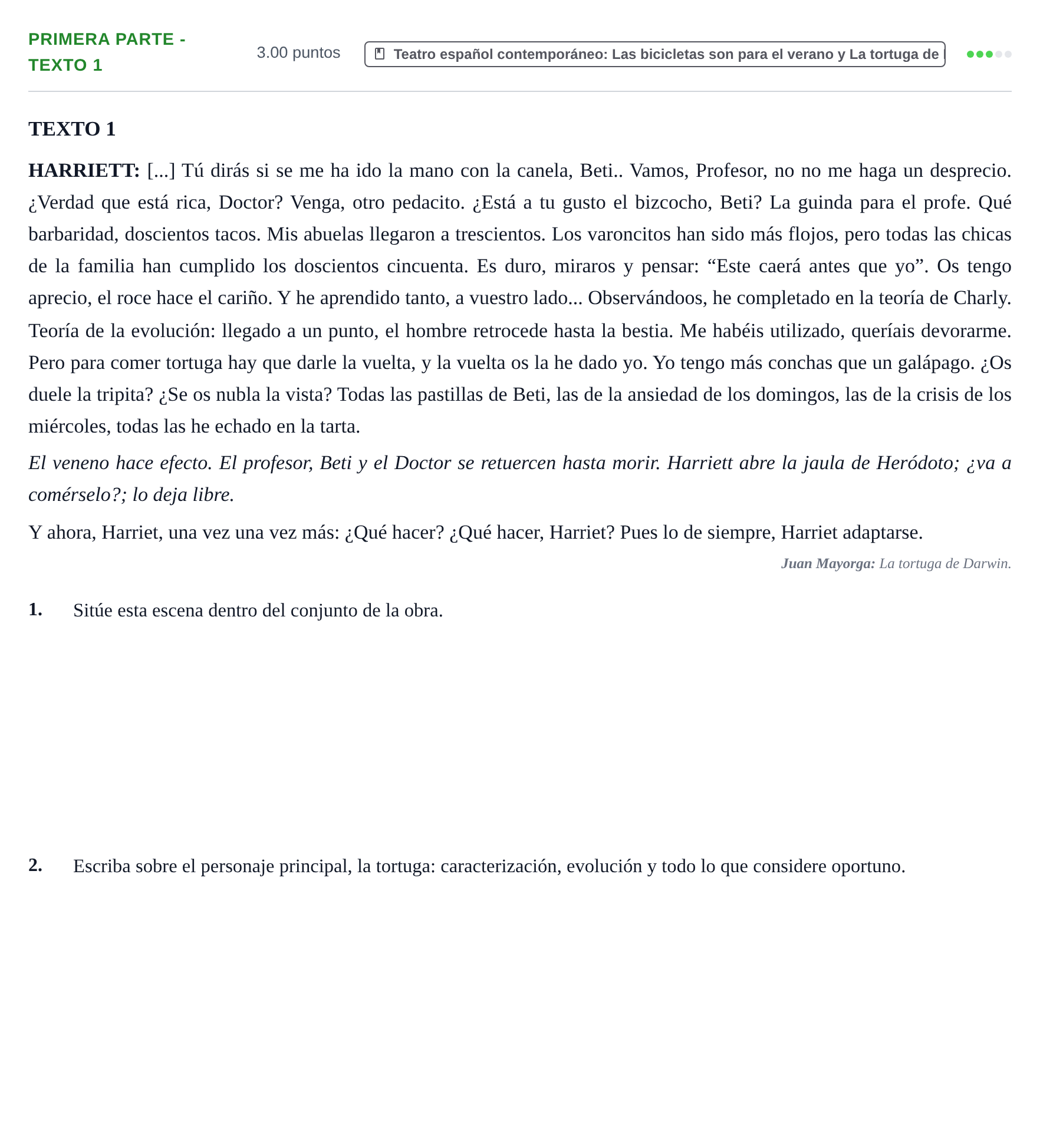 Enunciado: Ejercicio Primera Parte - Texto 1 · Artes Escénicas PAU Extremadura Ordinaria 2024