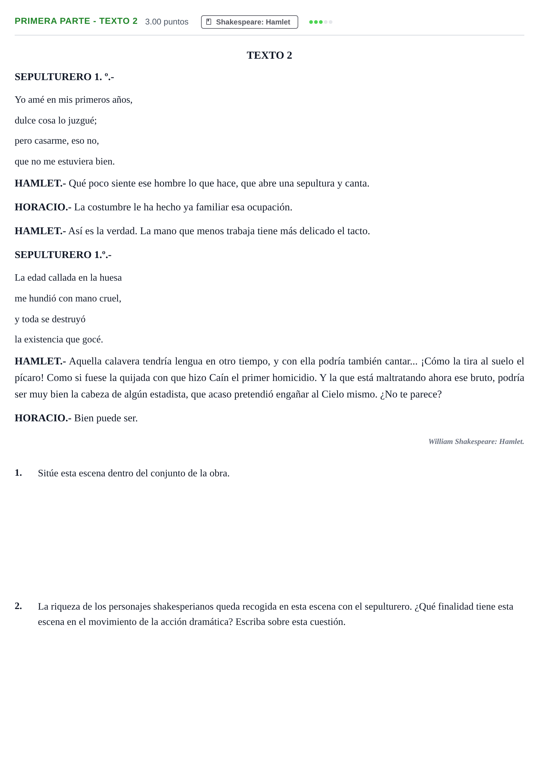 Enunciado: Ejercicio Primera Parte - Texto 2 · Artes Escénicas PAU Extremadura Ordinaria 2024