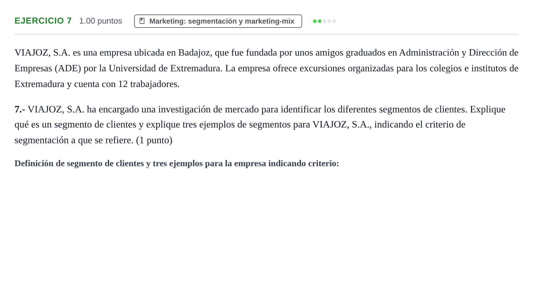 Enunciado: Problema 7 · Empresa y Diseño de Modelos de Negocio PAU Extremadura Ordinaria 2024