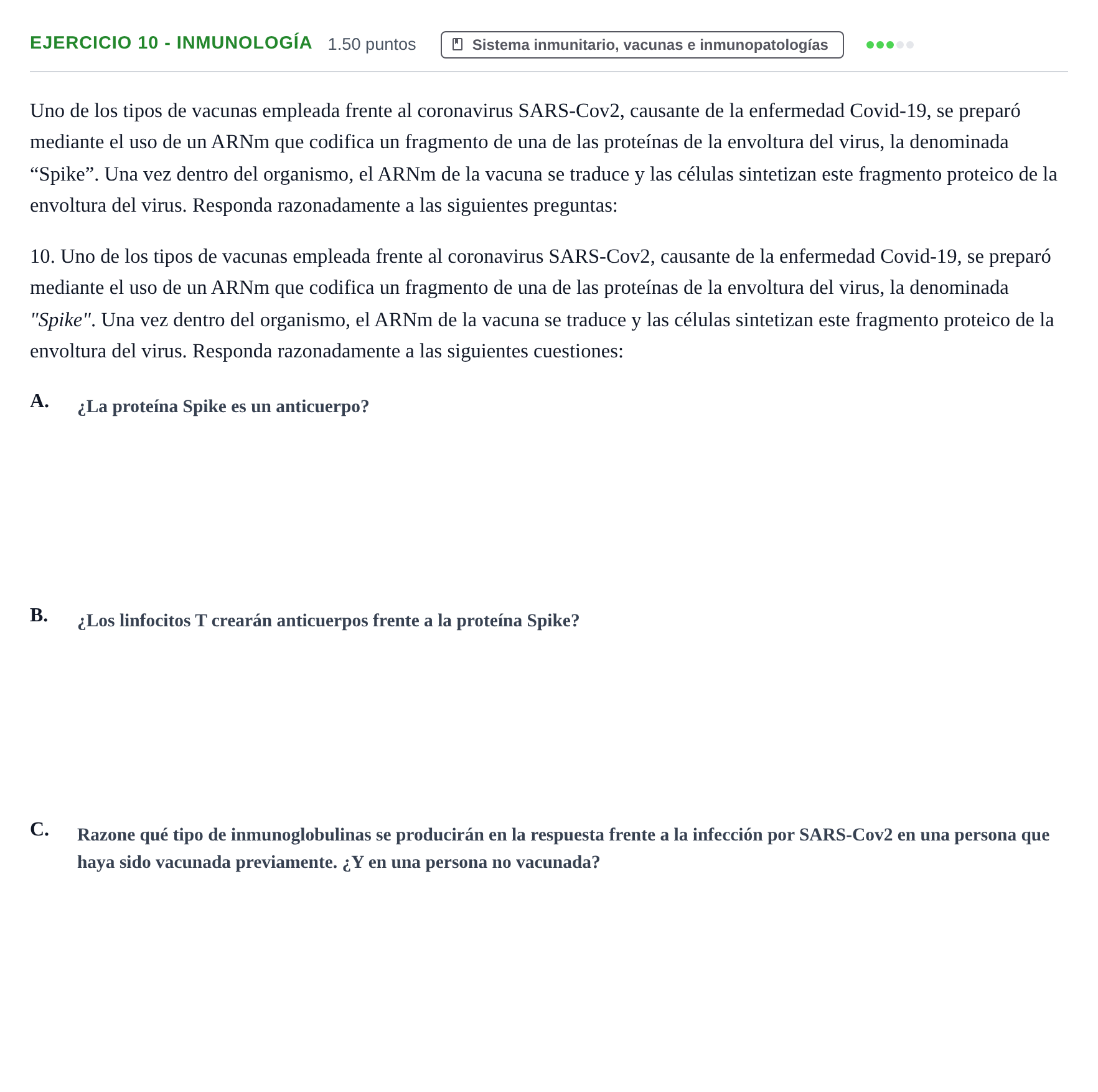 Enunciado: Ejercicio 10 - Inmunología · Biología PAU Extremadura Ordinaria 2024