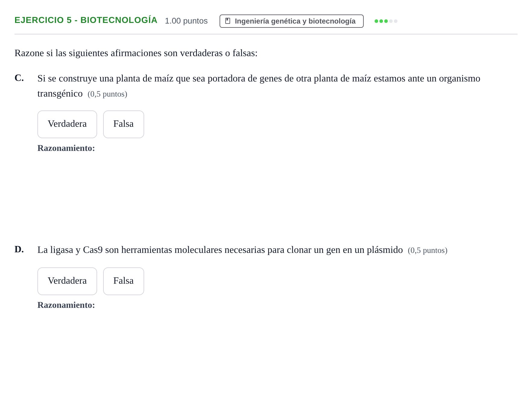 Enunciado: Ejercicio 5 - Biotecnología · Biología PAU Extremadura Ordinaria 2024
