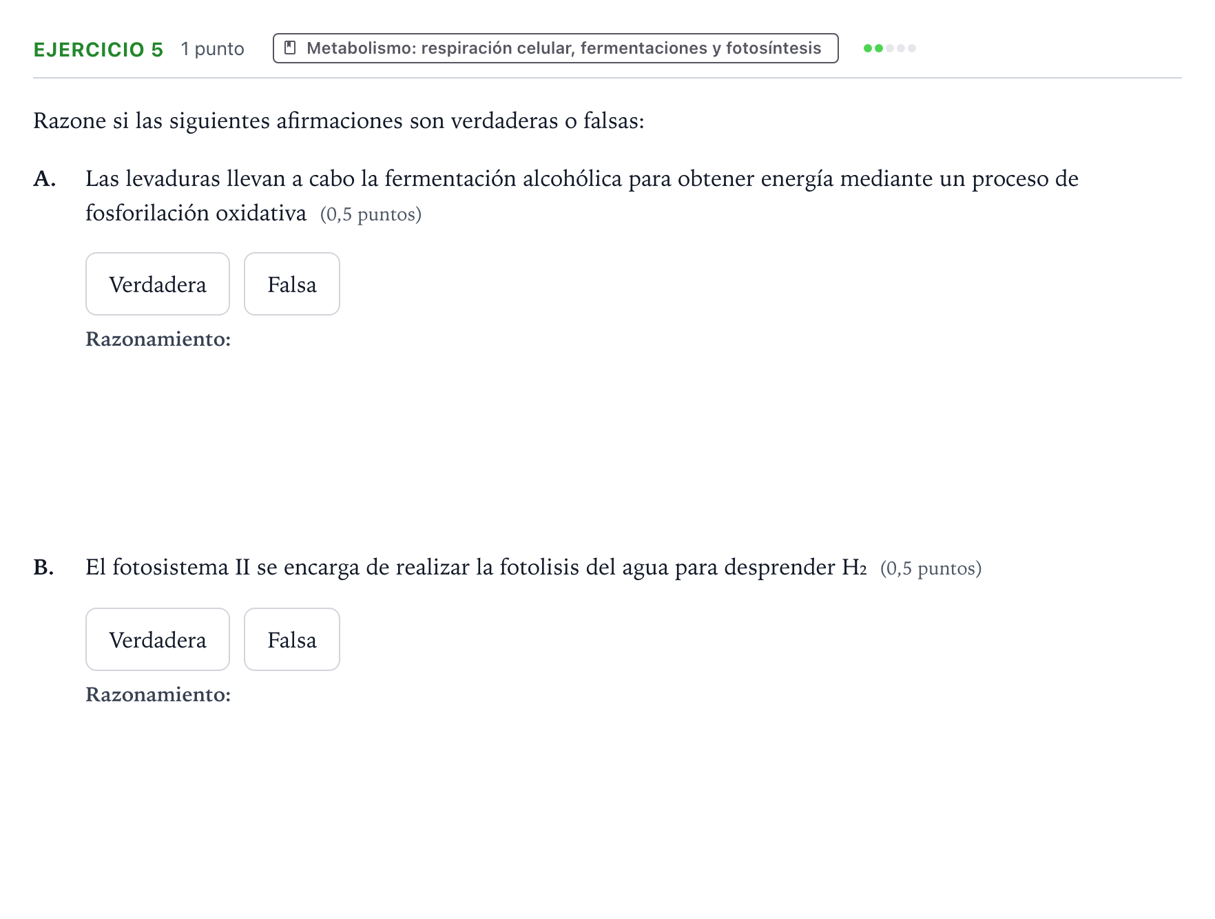 Enunciado: Ejercicio 5 - Metabolismo · Biología PAU Extremadura Ordinaria 2024