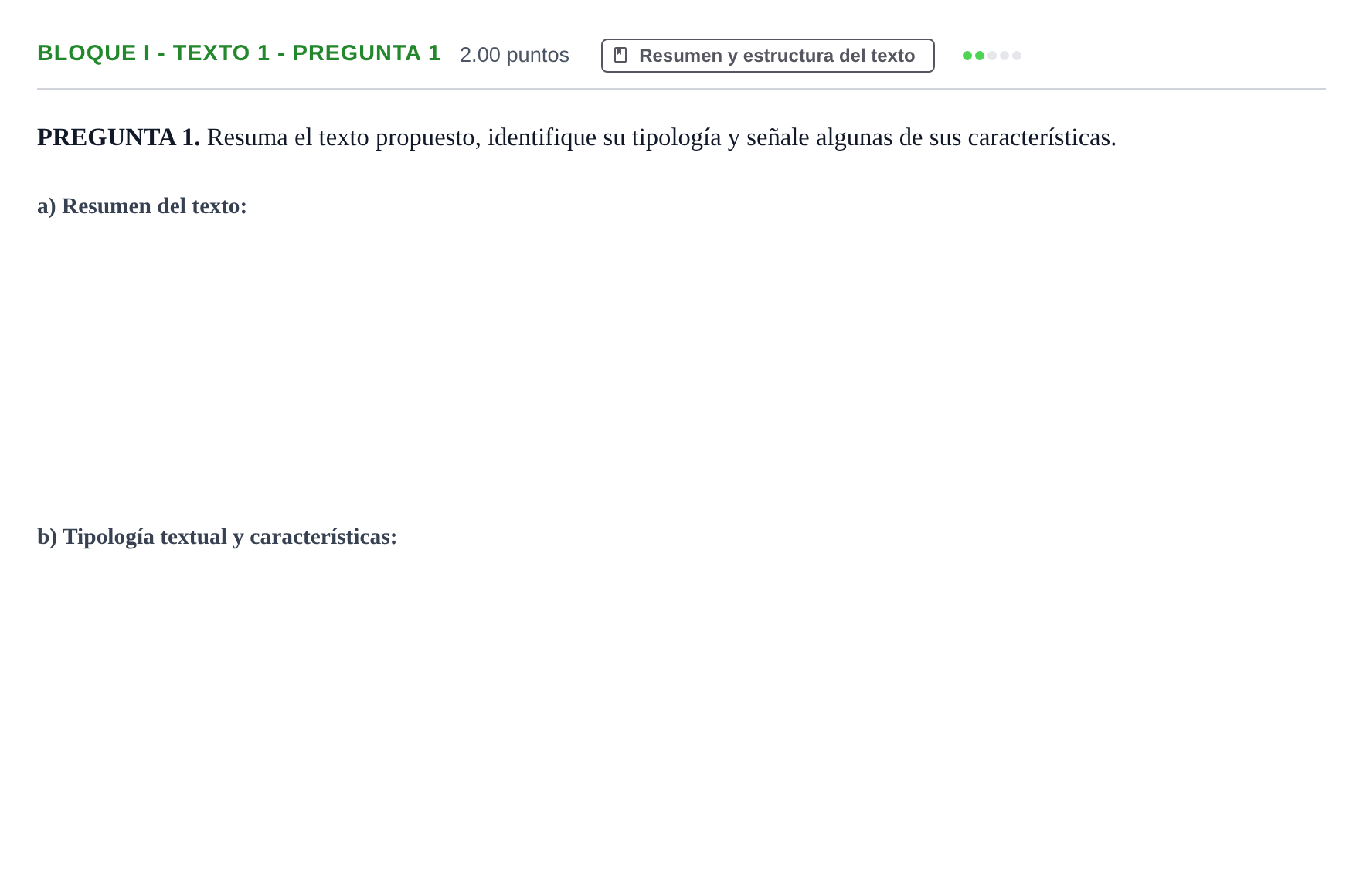 Enunciado: Bloque I - Texto 1 - Pregunta 1 · Lengua Castellana y Literatura II PAU Extremadura Ordinaria 2024
