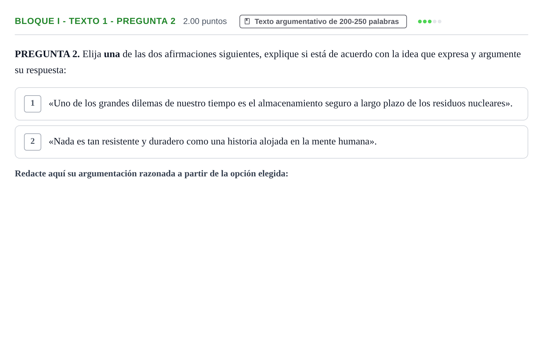 Enunciado: Bloque I - Texto 1 - Pregunta 2 · Lengua Castellana y Literatura II PAU Extremadura Ordinaria 2024