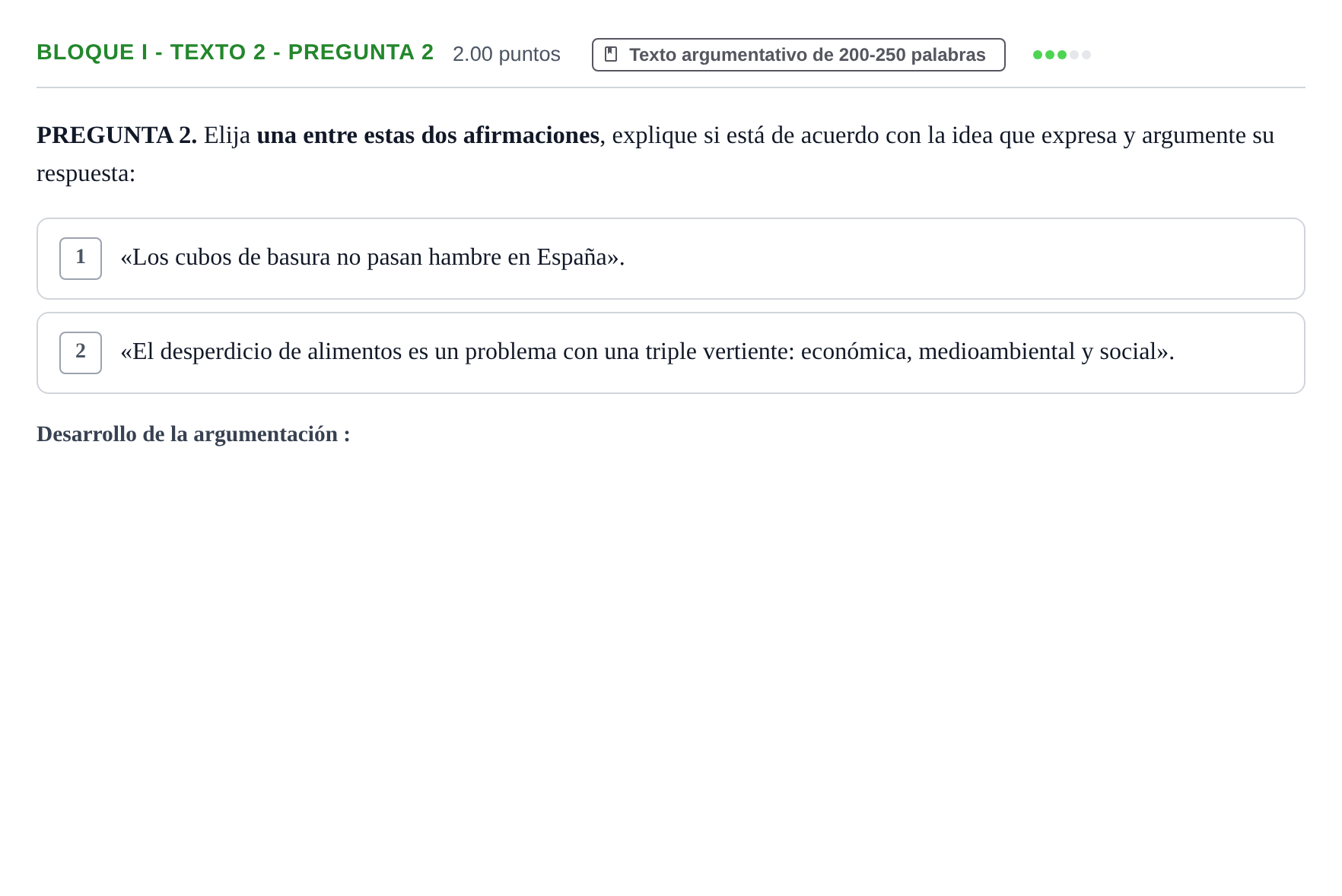 Enunciado: Bloque I - Texto 2 - Pregunta 2 · Lengua Castellana y Literatura II PAU Extremadura Ordinaria 2024