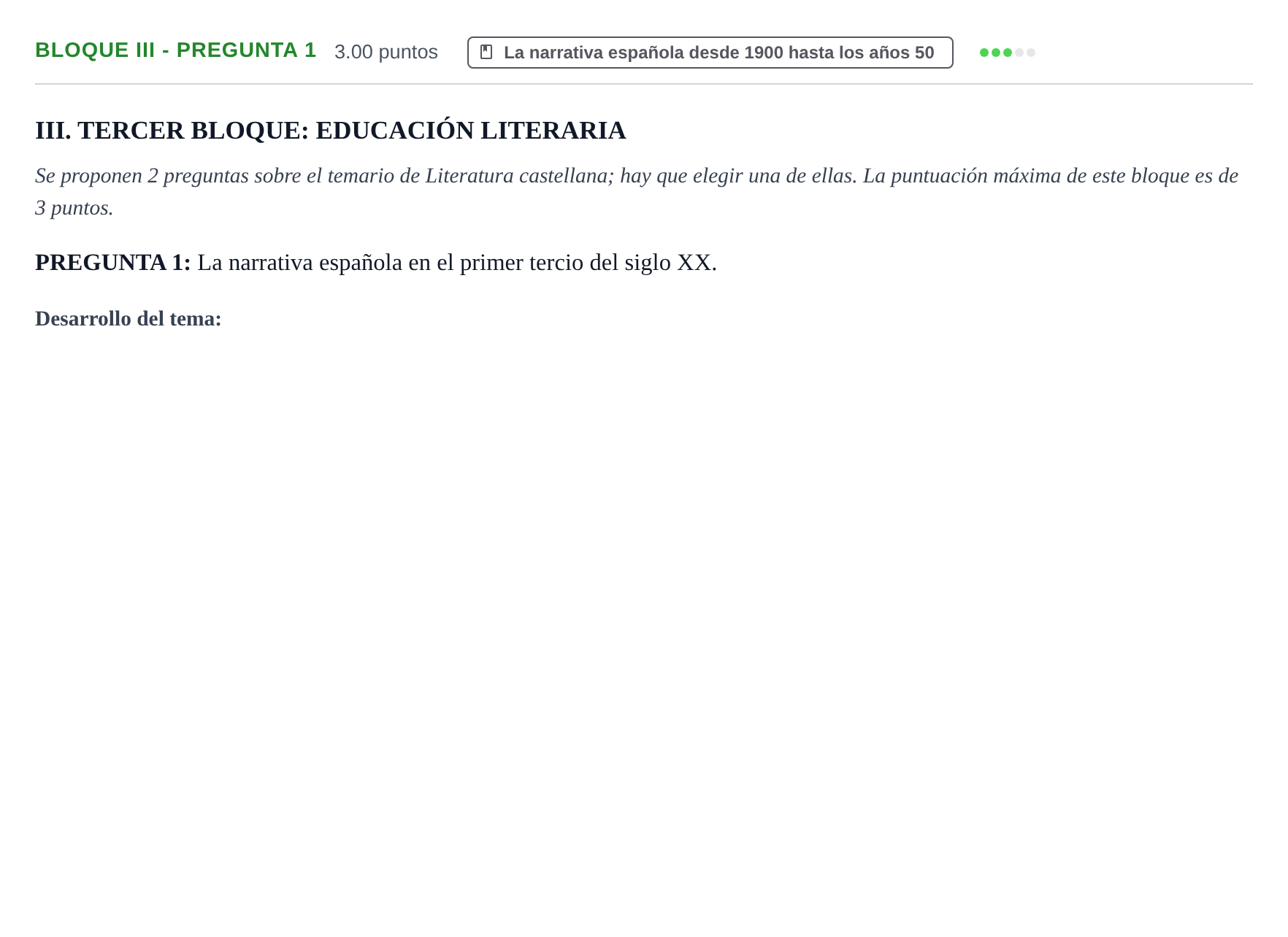 Enunciado: Bloque III - Pregunta 1 · Lengua Castellana y Literatura II PAU Extremadura Ordinaria 2024