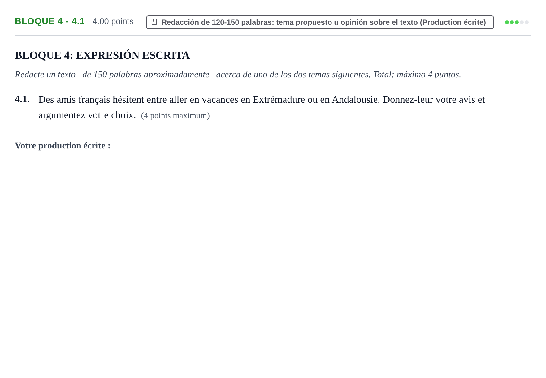 Enunciado: Bloque 4 - 4.1 · Francés PAU Extremadura Ordinaria 2024
