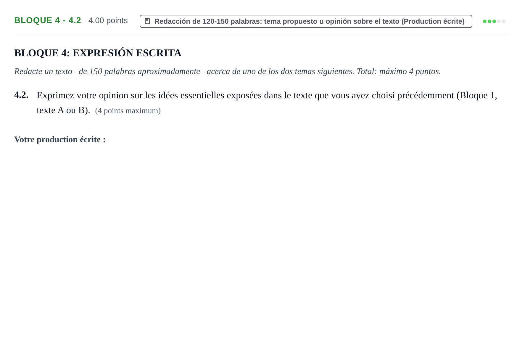 Enunciado: Bloque 4 - 4.2 · Francés PAU Extremadura Ordinaria 2024
