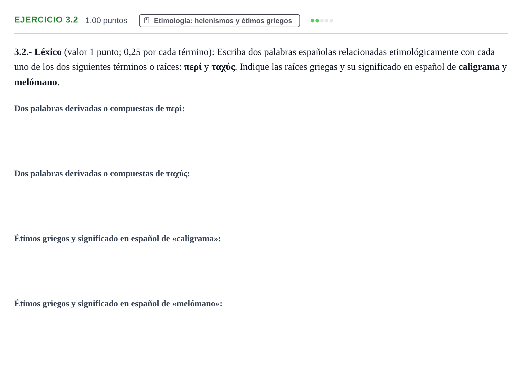 Enunciado: Ejercicio 3.2 · Griego II PAU Extremadura Ordinaria 2024