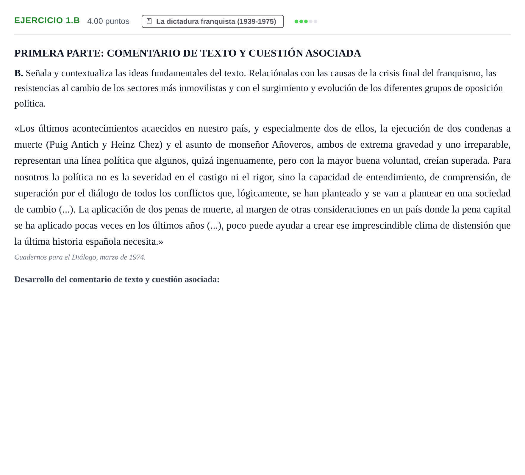 Enunciado: Ejercicio 1.B · Historia de España PAU Extremadura Ordinaria 2024
