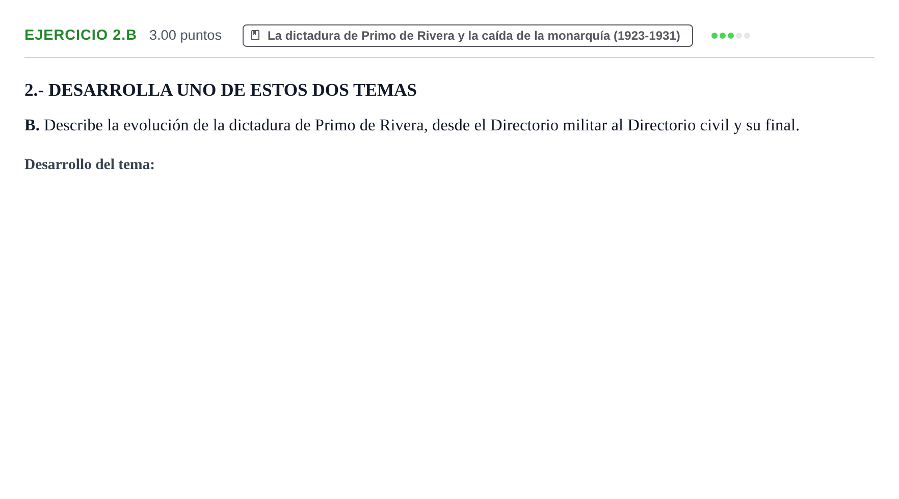 Enunciado: Ejercicio 2.B · Historia de España PAU Extremadura Ordinaria 2024