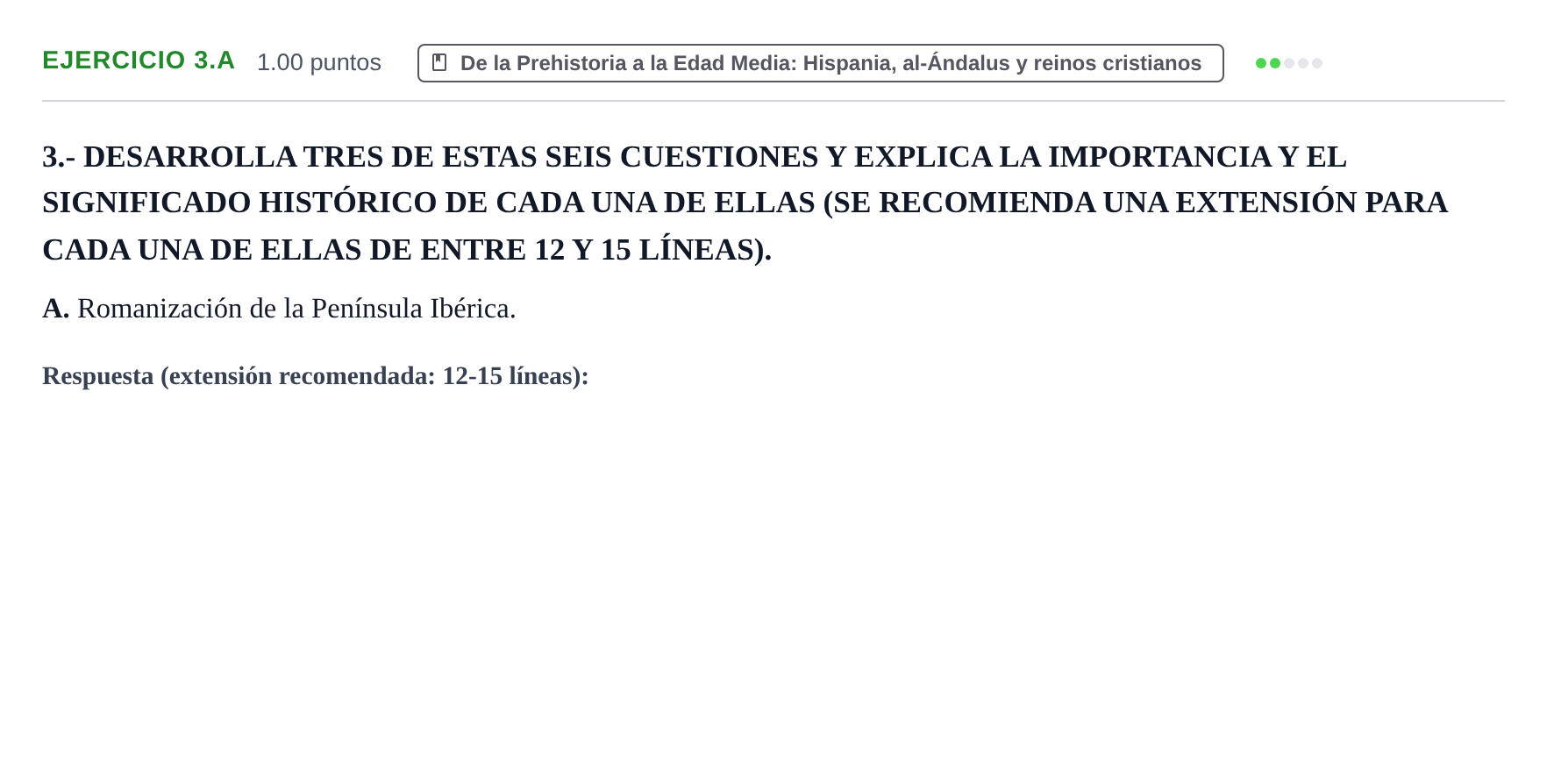 Enunciado: Ejercicio 3.A · Historia de España PAU Extremadura Ordinaria 2024