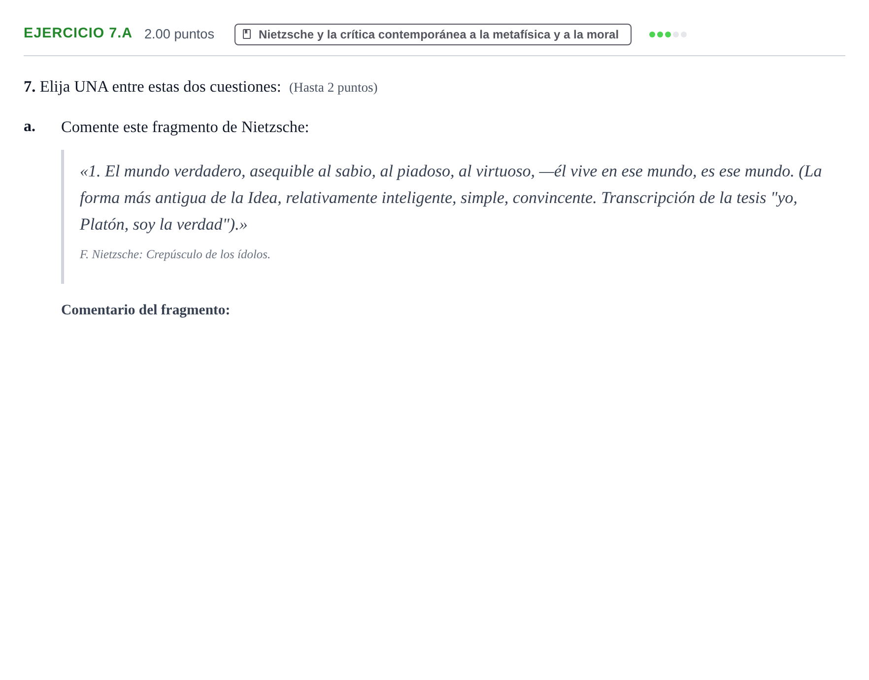 Enunciado: Ejercicio 7.a · Historia de la Filosofía PAU Extremadura Ordinaria 2024