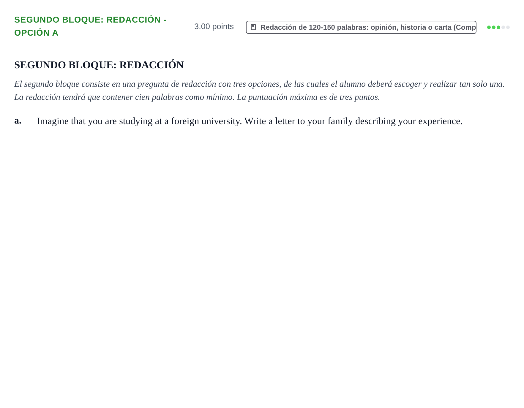 Enunciado: Ejercicio Segundo Bloque: Redacción - Opción a · Inglés PAU Extremadura Ordinaria 2024