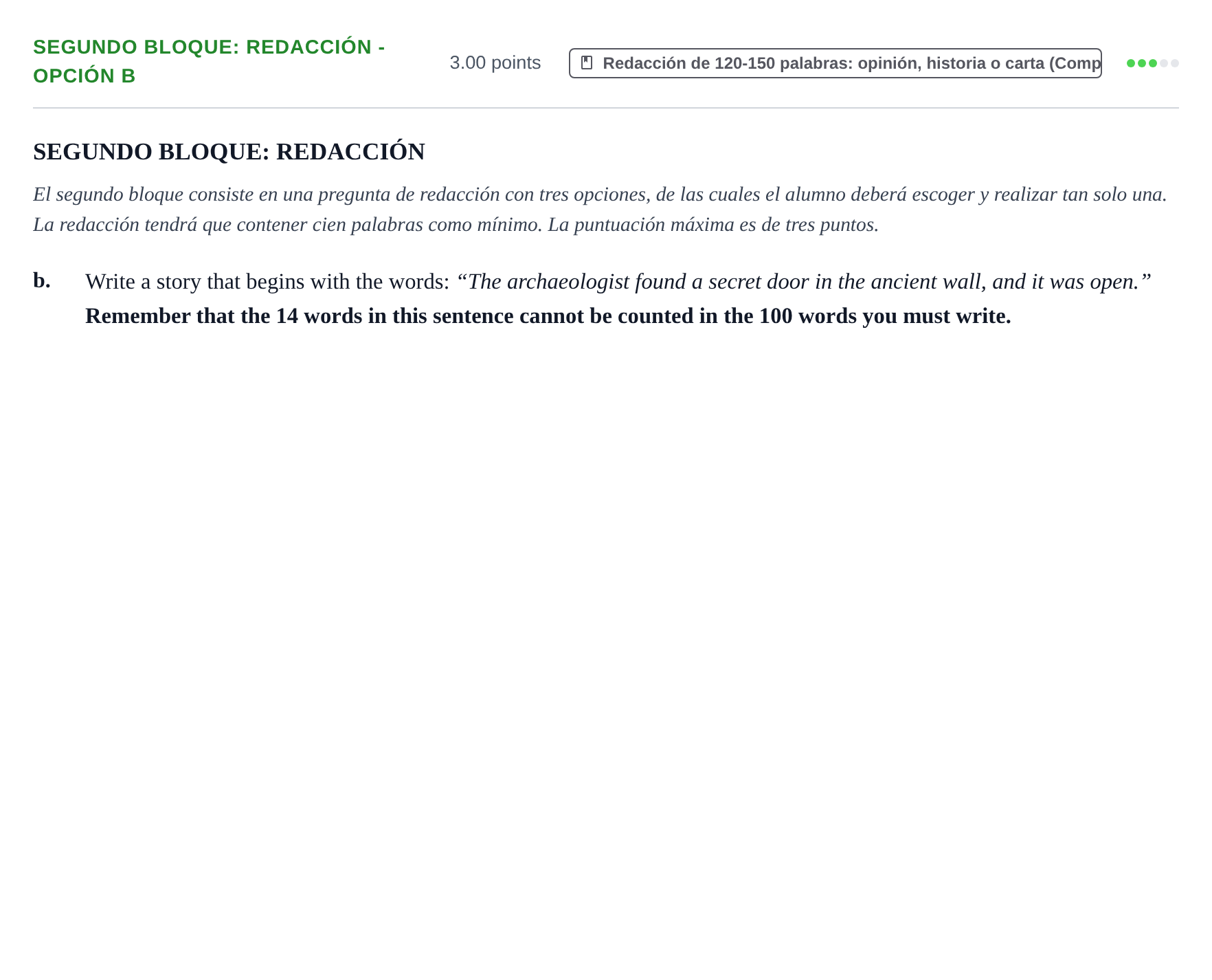 Enunciado: Ejercicio Segundo Bloque: Redacción - Opción b · Inglés PAU Extremadura Ordinaria 2024