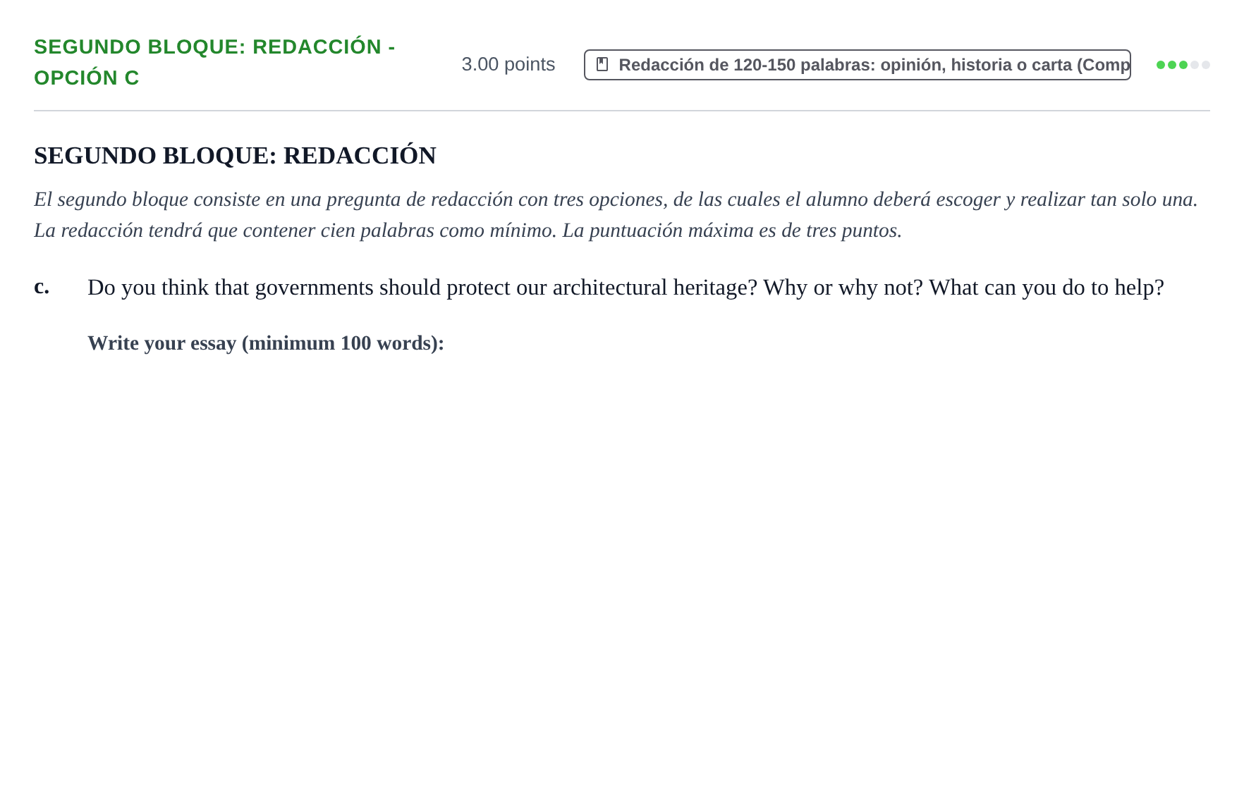 Enunciado: Ejercicio Segundo Bloque: Redacción - Opción c · Inglés PAU Extremadura Ordinaria 2024