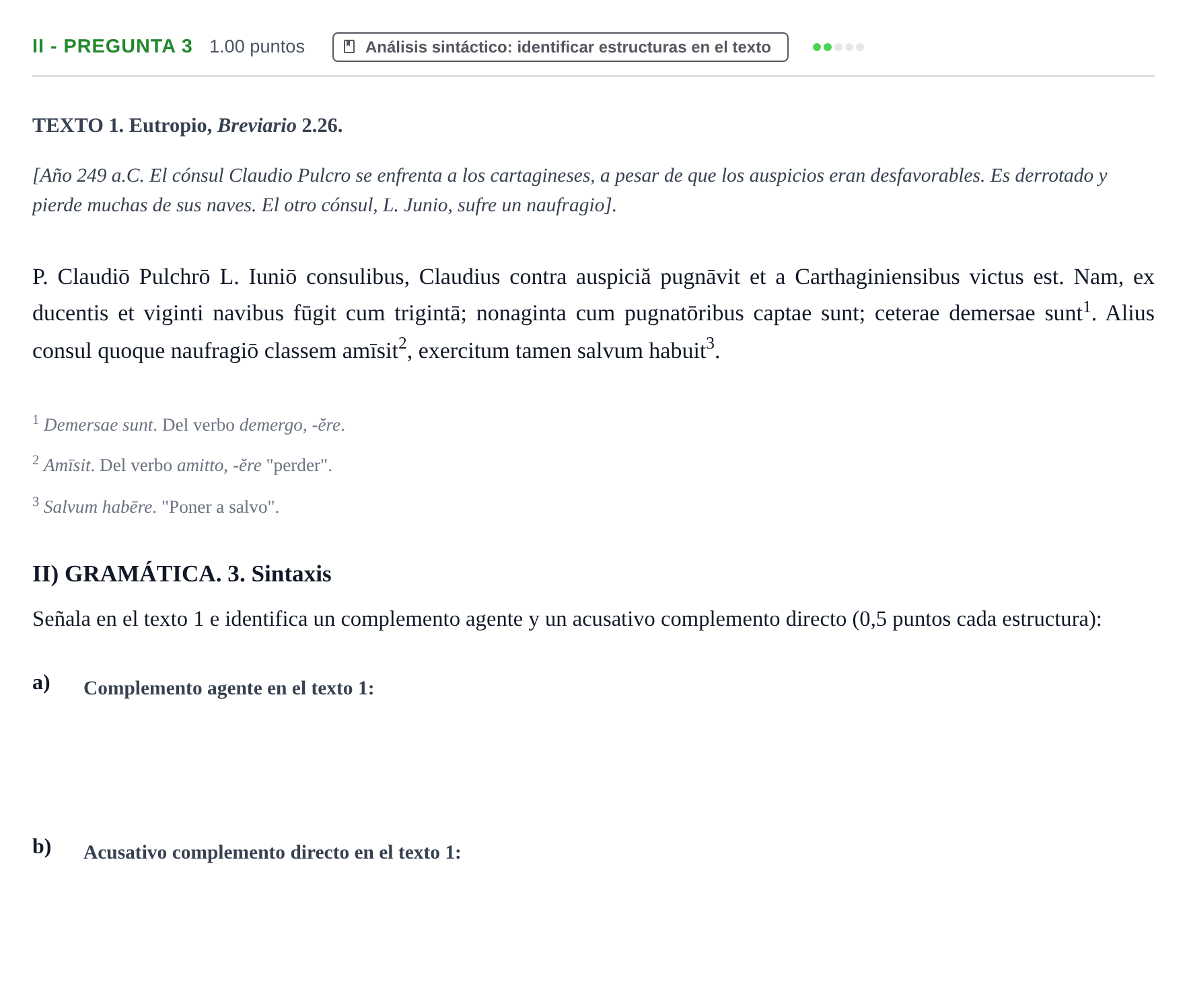 Enunciado: Ejercicio II - Pregunta 3 · Latín II PAU Extremadura Ordinaria 2024