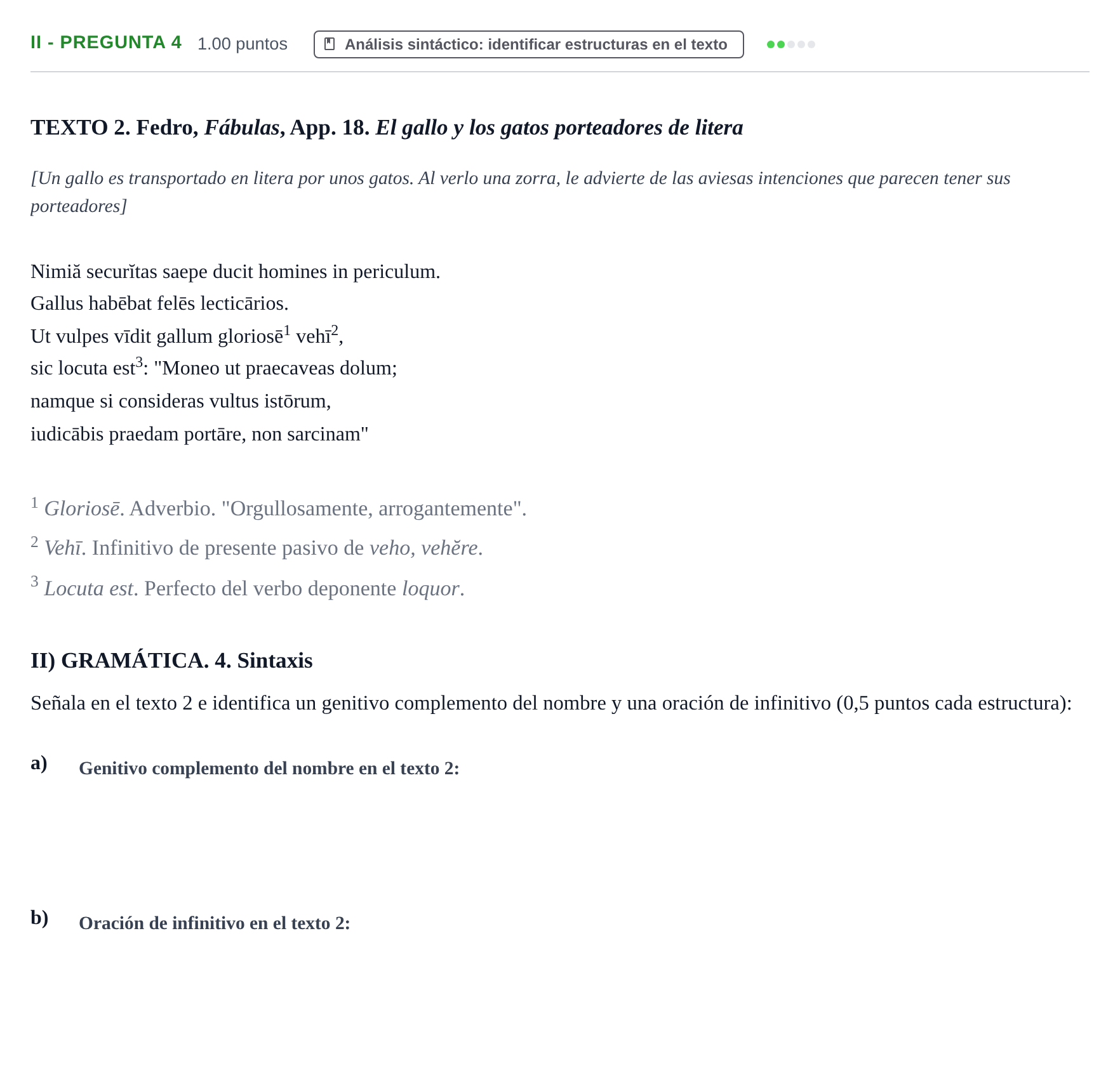 Enunciado: Ejercicio II - Pregunta 4 · Latín II PAU Extremadura Ordinaria 2024