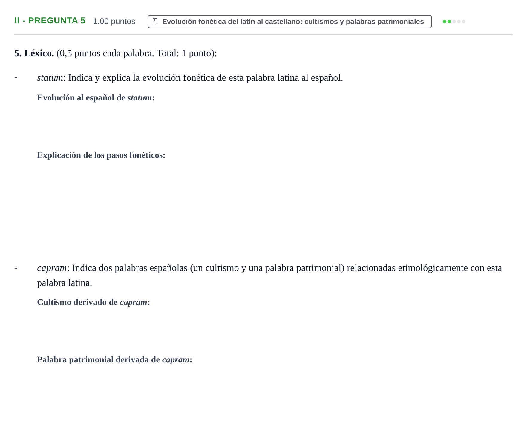 Enunciado: Ejercicio II - Pregunta 5 · Latín II PAU Extremadura Ordinaria 2024