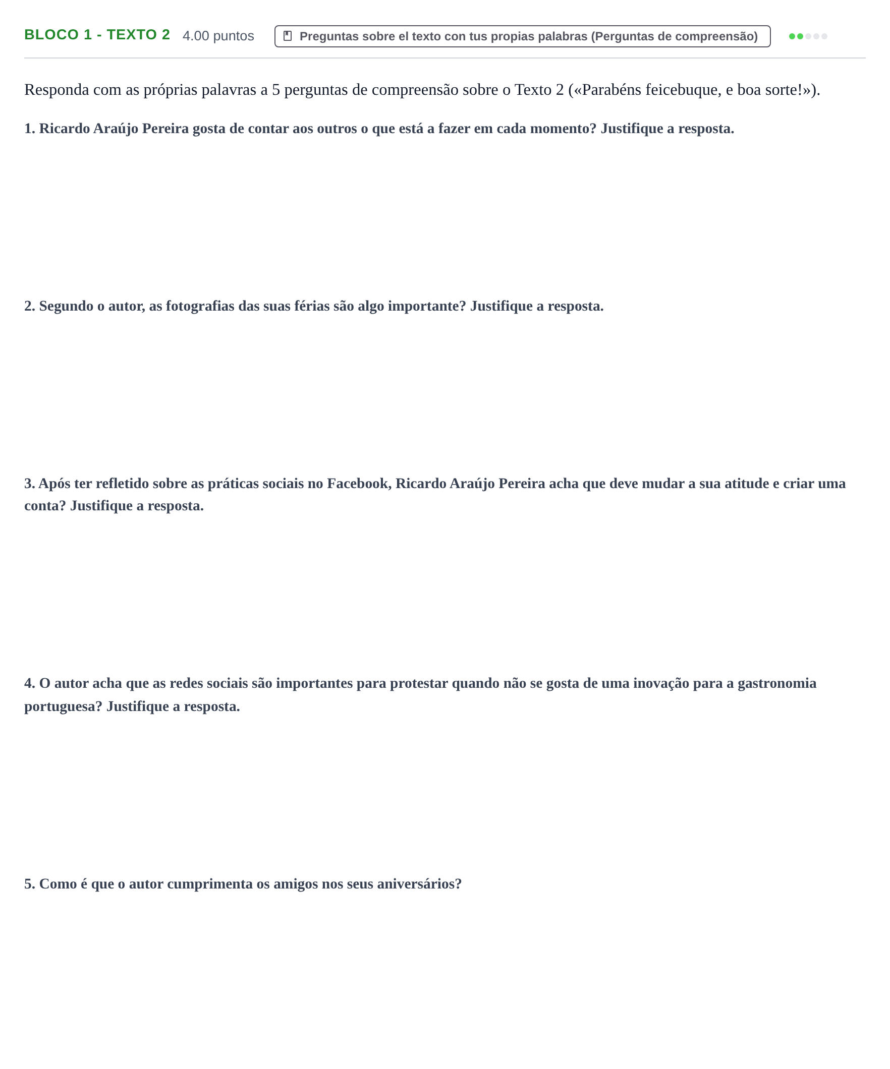 Enunciado: Ejercicio Bloco 1 - Texto 2 · Portugués PAU Extremadura Ordinaria 2024