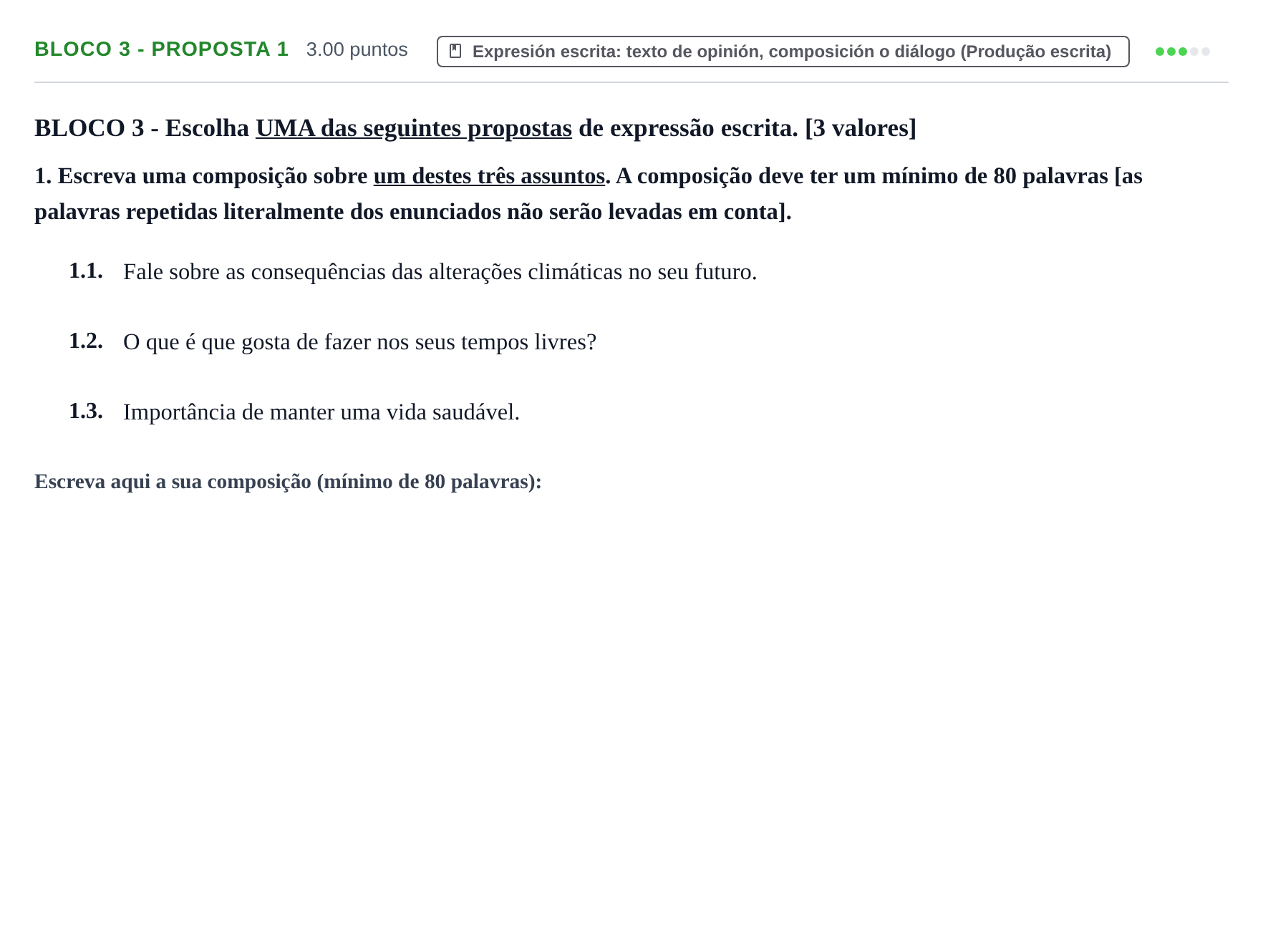 Enunciado: Ejercicio Bloco 3 - Proposta 1 · Portugués PAU Extremadura Ordinaria 2024
