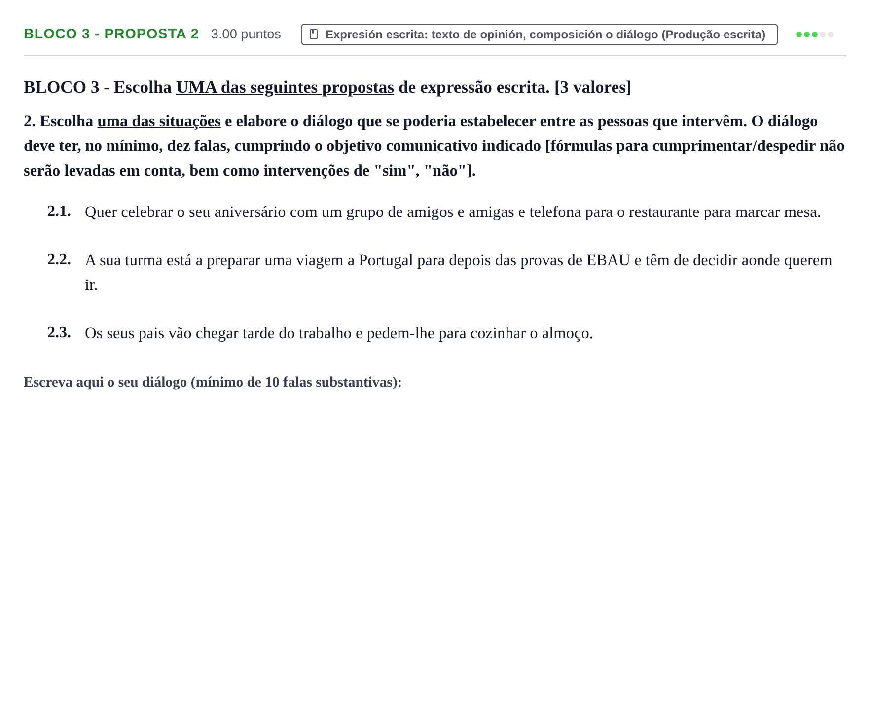 Enunciado: Ejercicio Bloco 3 - Proposta 2 · Portugués PAU Extremadura Ordinaria 2024