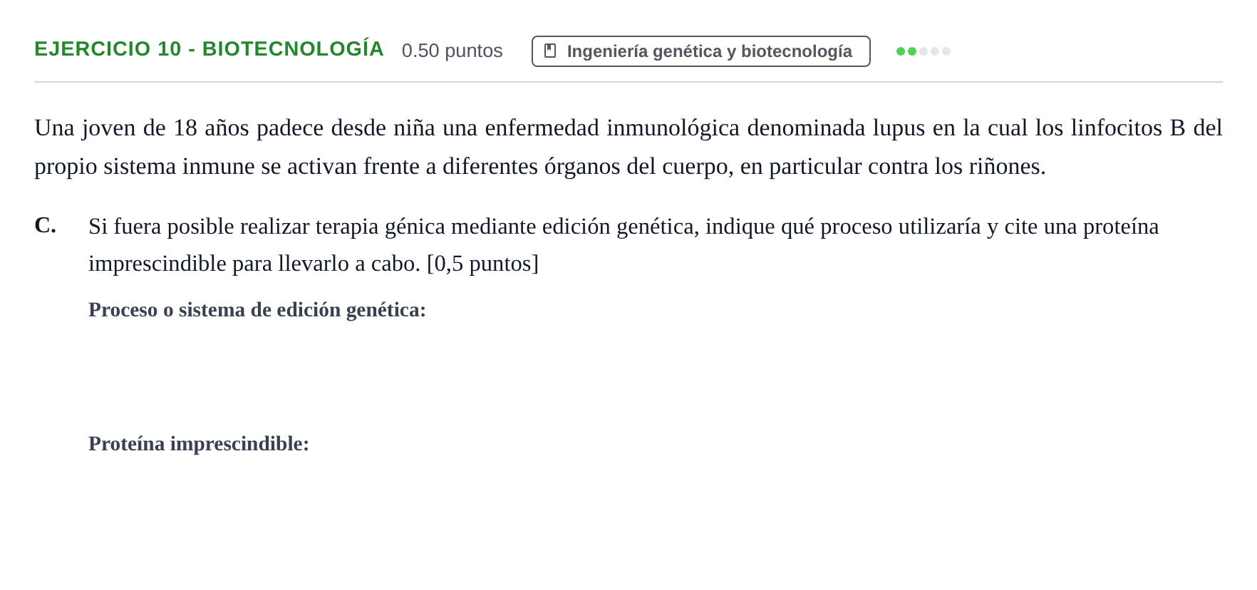 Enunciado: Ejercicio 10 - Biotecnología · Biología PAU Extremadura Extraordinaria 2024