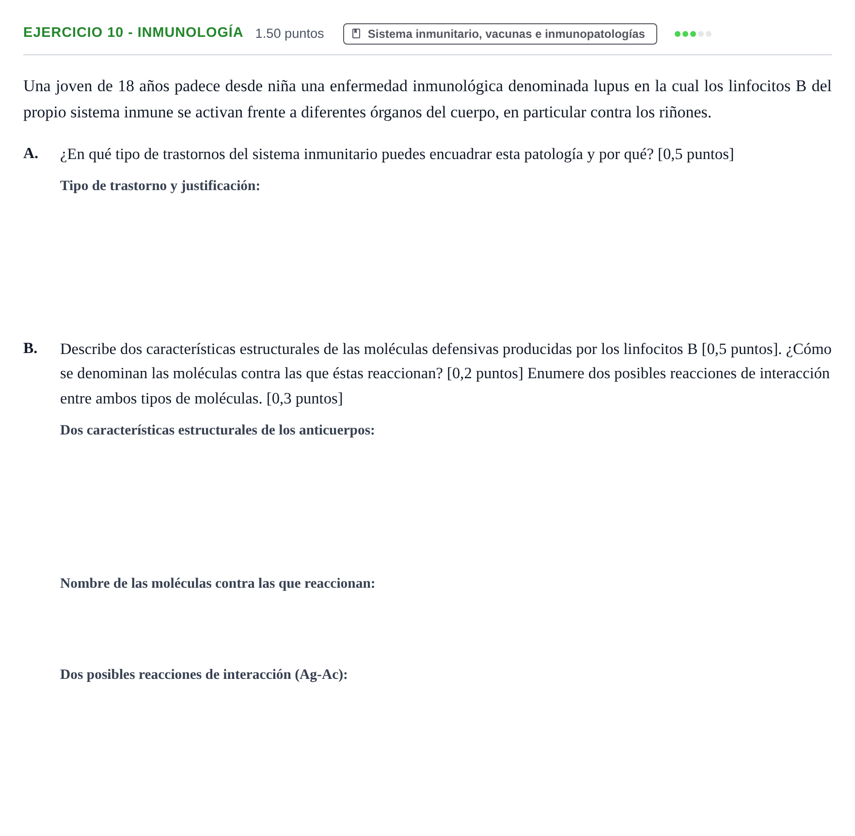 Enunciado: Ejercicio 10 - Inmunología · Biología PAU Extremadura Extraordinaria 2024
