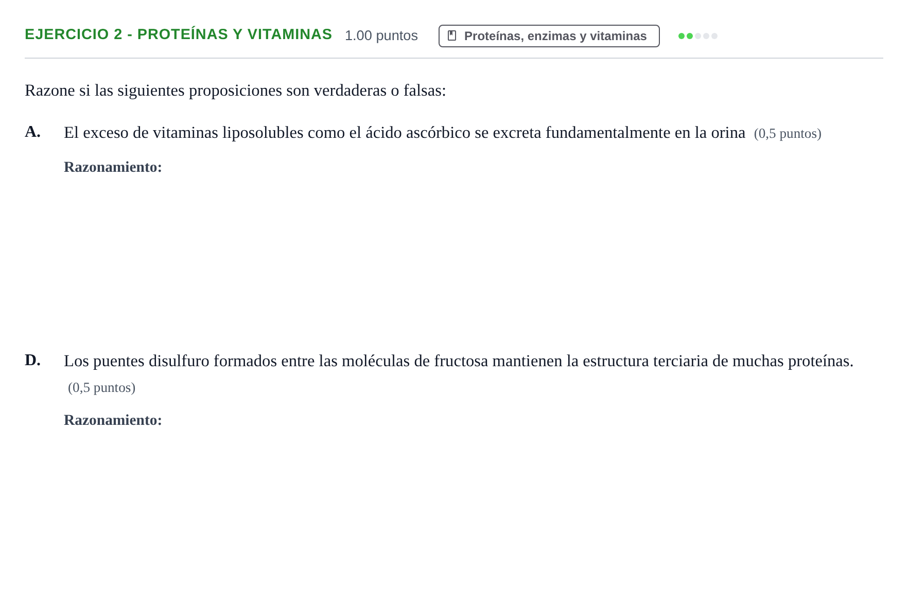 Enunciado: Ejercicio 2 - Proteínas y vitaminas · Biología PAU Extremadura Extraordinaria 2024