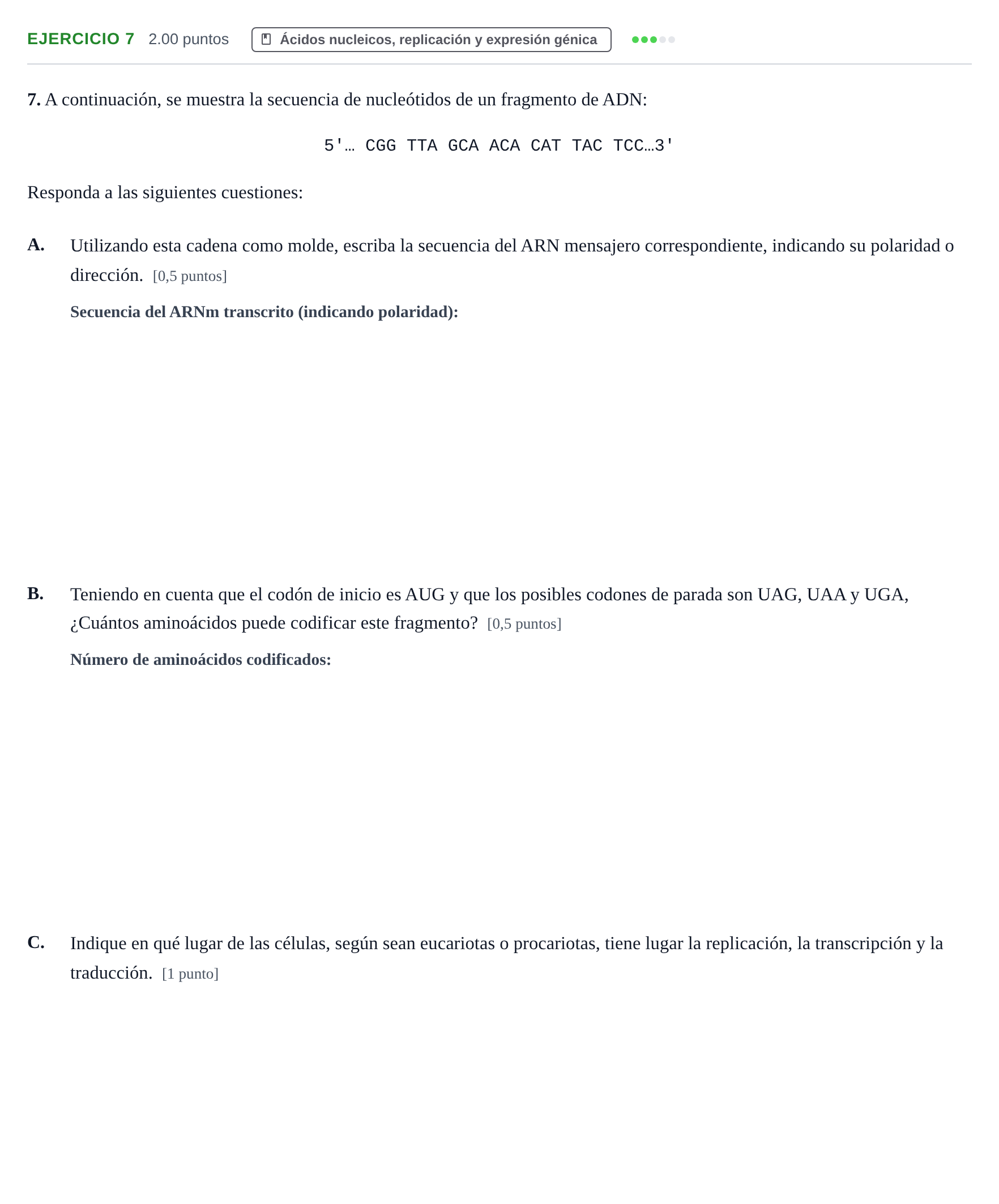 Enunciado: Problema 7 · Biología PAU Extremadura Extraordinaria 2024