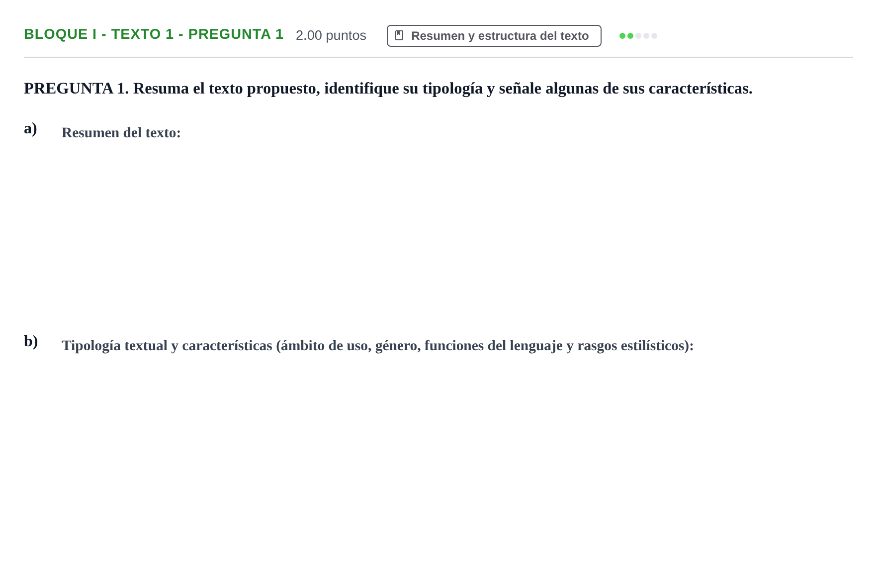 Enunciado: Bloque I - Texto 1 - Pregunta 1 · Lengua Castellana y Literatura II PAU Extremadura Extraordinaria 2024