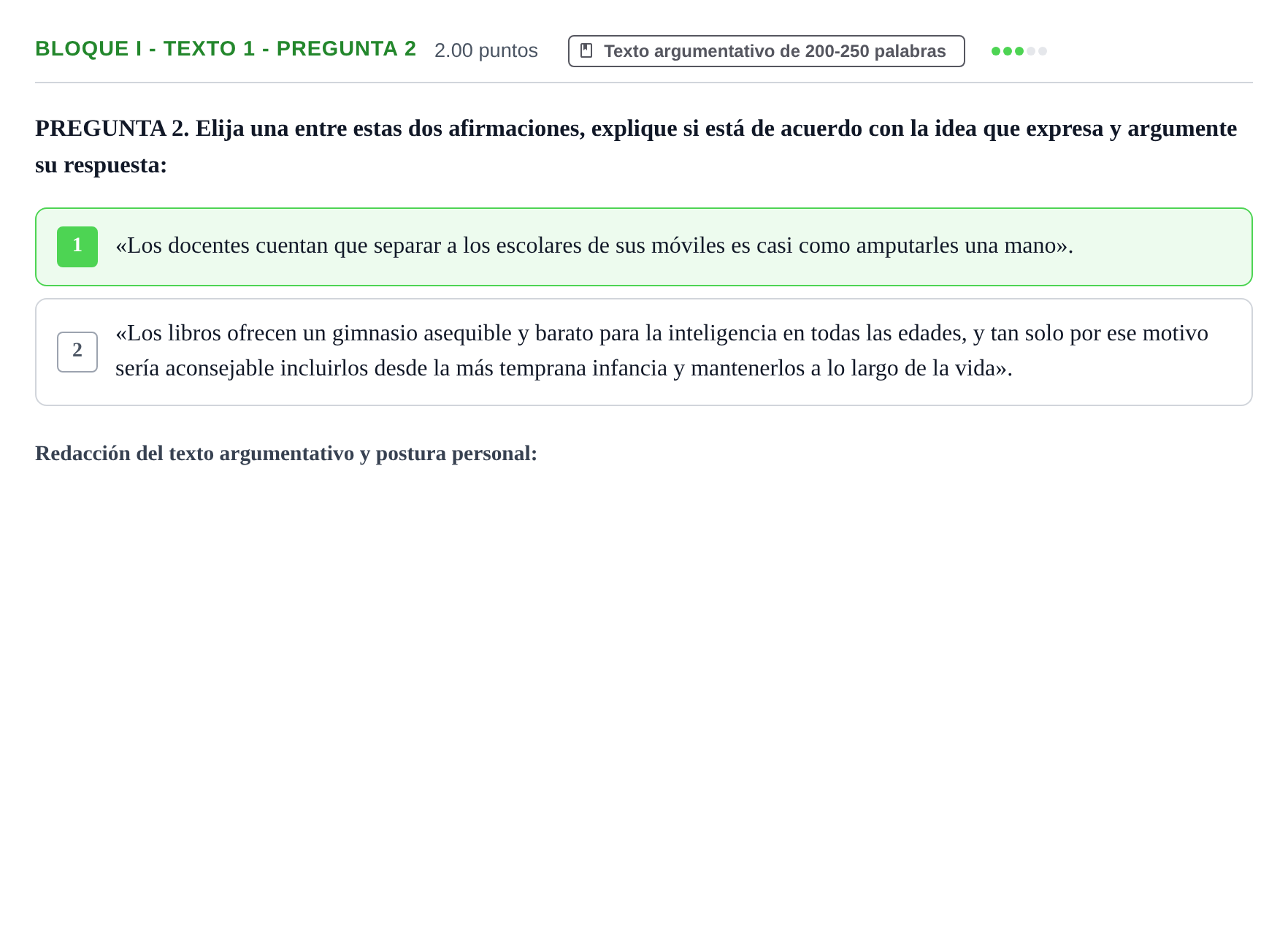 Enunciado: Bloque I - Texto 1 - Pregunta 2 · Lengua Castellana y Literatura II PAU Extremadura Extraordinaria 2024