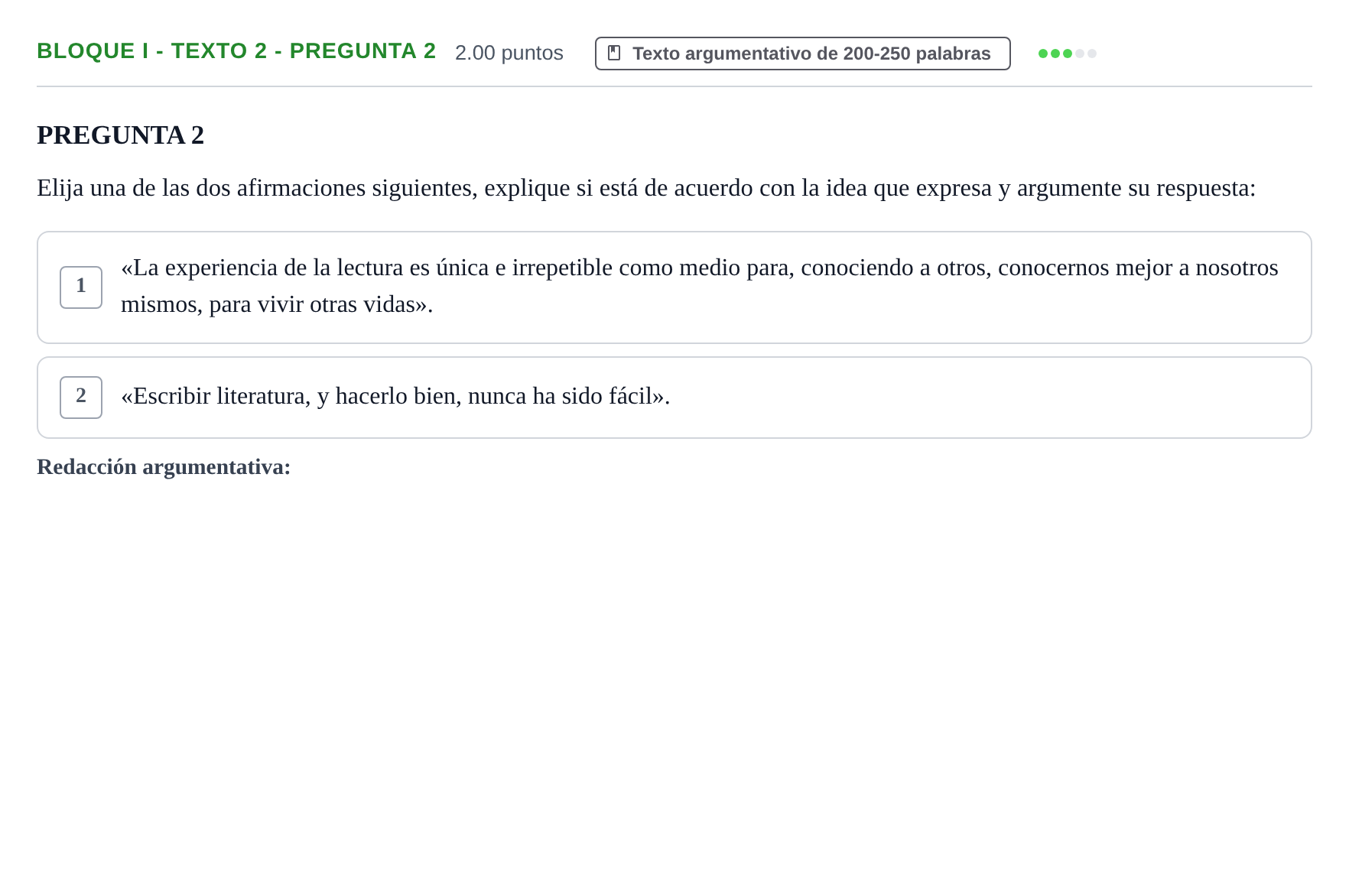 Enunciado: Bloque I - Texto 2 - Pregunta 2 · Lengua Castellana y Literatura II PAU Extremadura Extraordinaria 2024