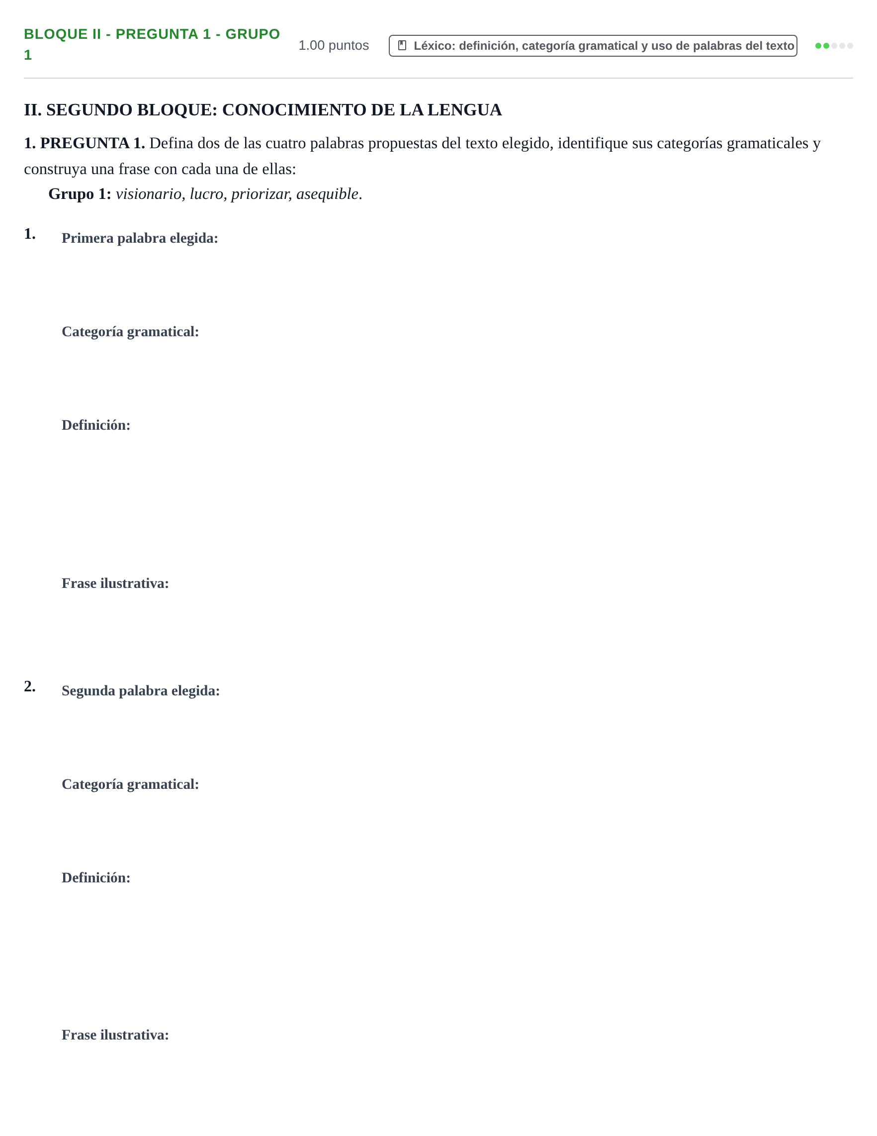 Enunciado: Bloque II - Pregunta 1 - Grupo 1 · Lengua Castellana y Literatura II PAU Extremadura Extraordinaria 2024