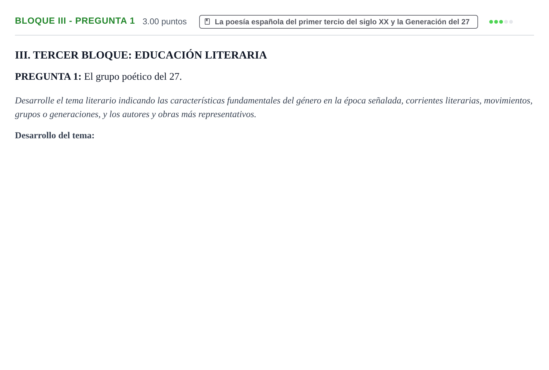 Enunciado: Bloque III - Pregunta 1 · Lengua Castellana y Literatura II PAU Extremadura Extraordinaria 2024