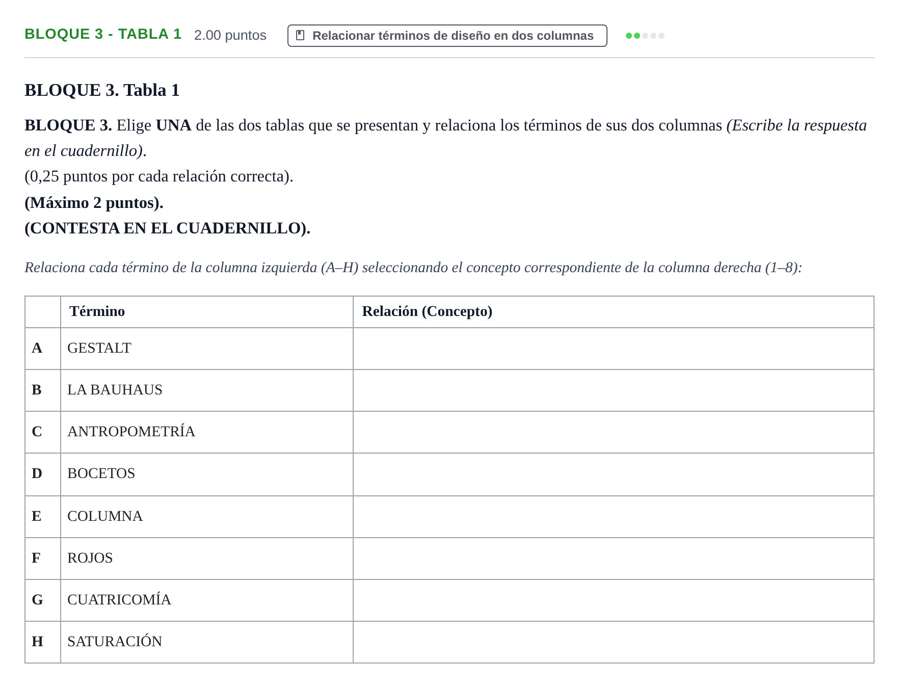 Enunciado: Bloque 3 - Tabla 1 · Diseño PAU Extremadura Extraordinaria 2024