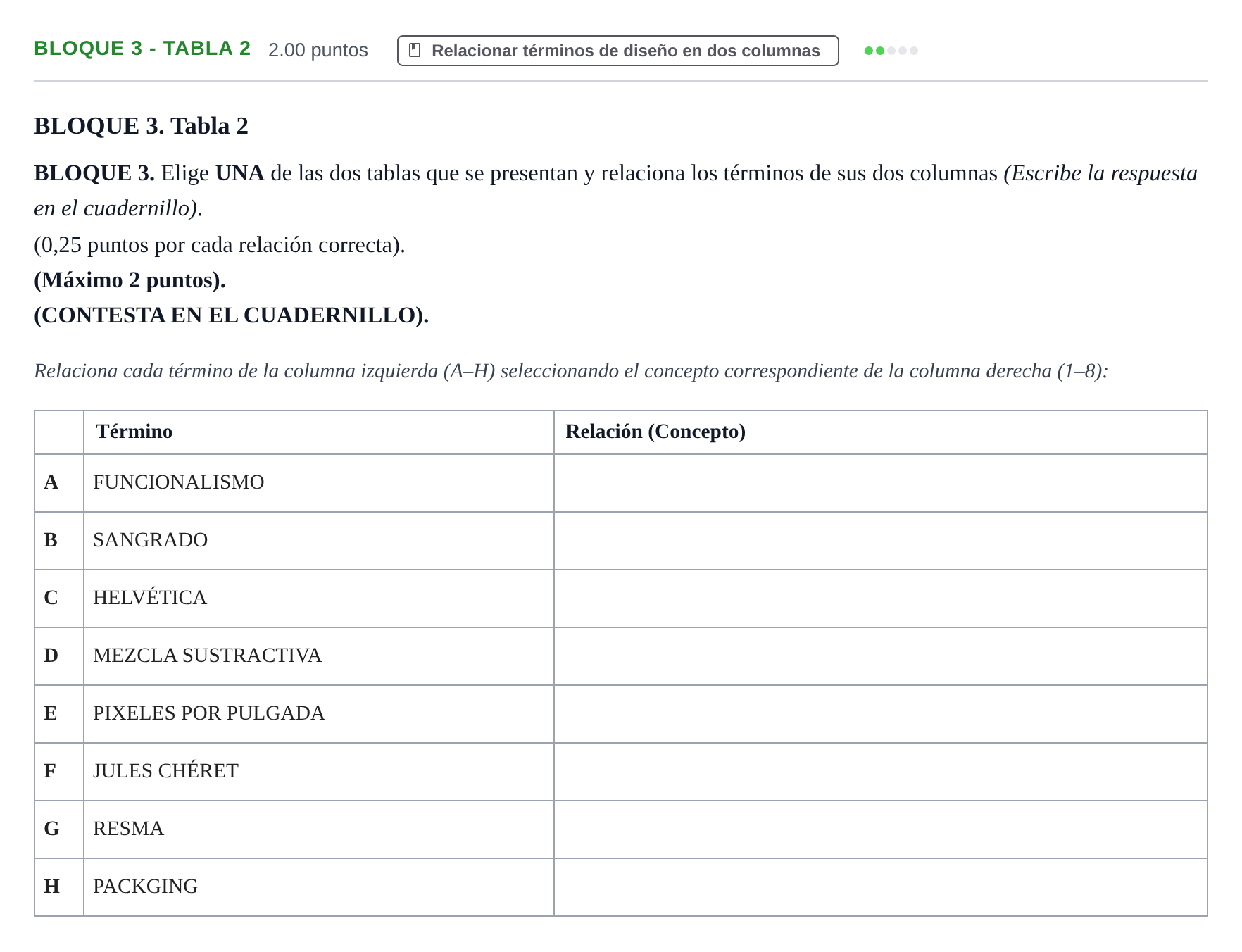 Enunciado: Bloque 3 - Tabla 2 · Diseño PAU Extremadura Extraordinaria 2024