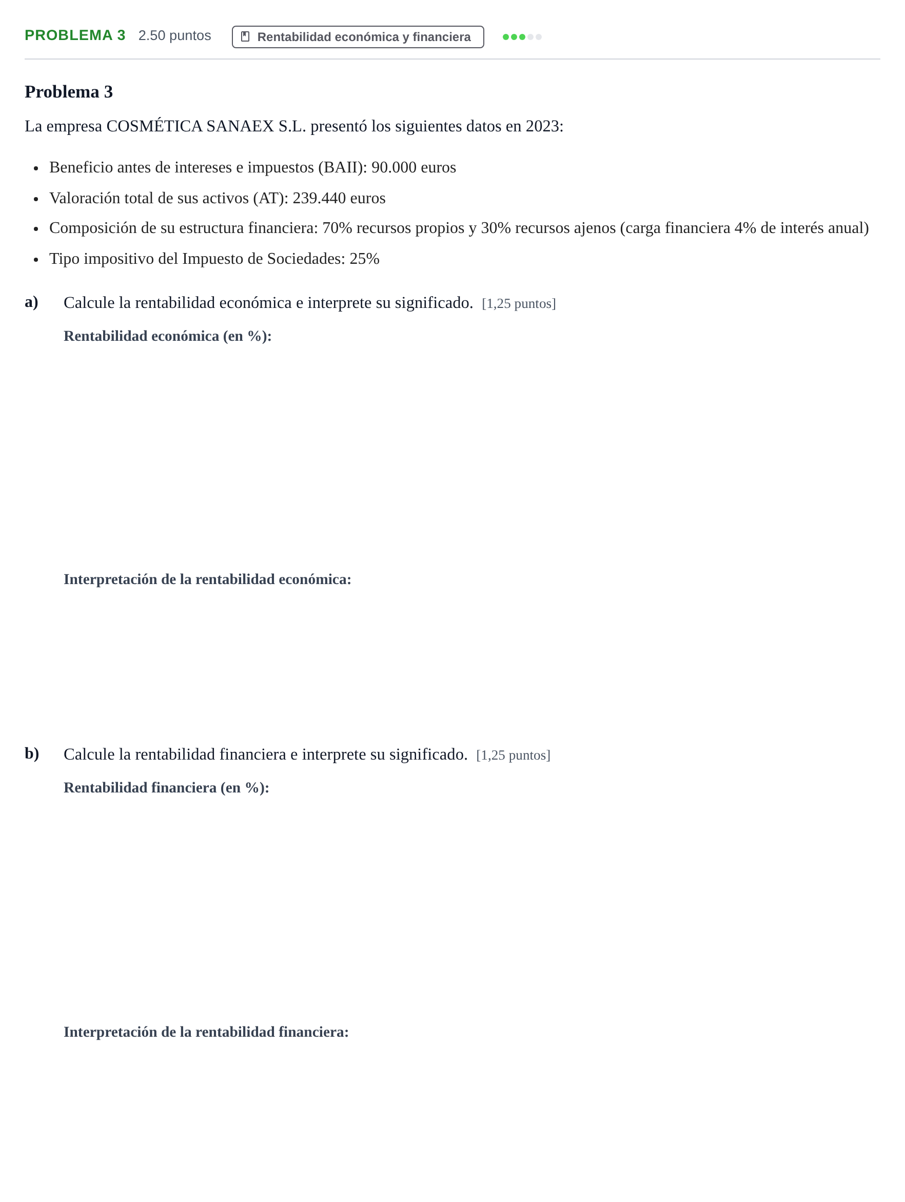 Enunciado: Problema 3 · Empresa y Diseño de Modelos de Negocio PAU Extremadura Extraordinaria 2024