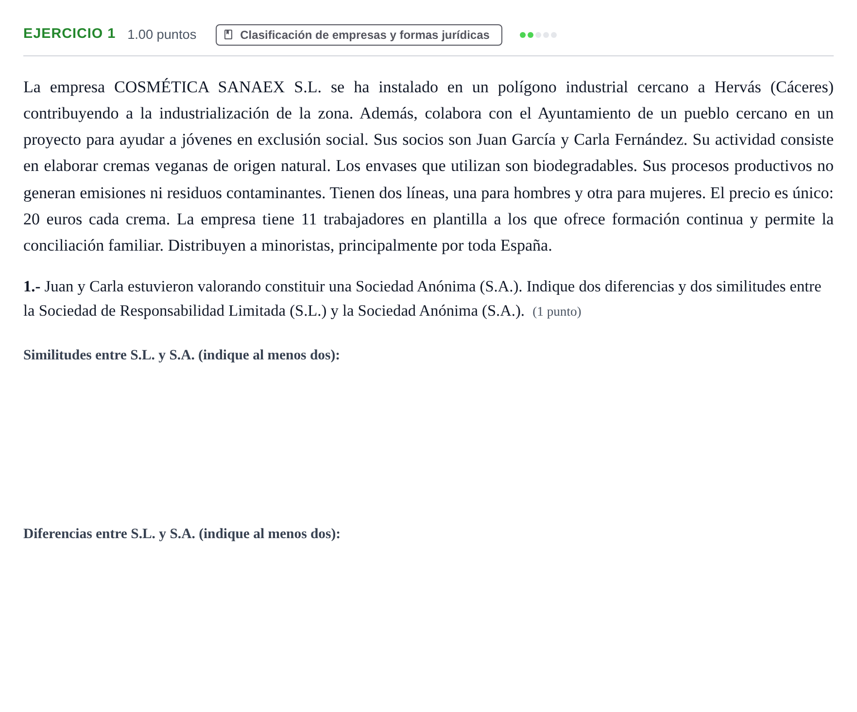 Enunciado: Problema 1 · Empresa y Diseño de Modelos de Negocio PAU Extremadura Extraordinaria 2024