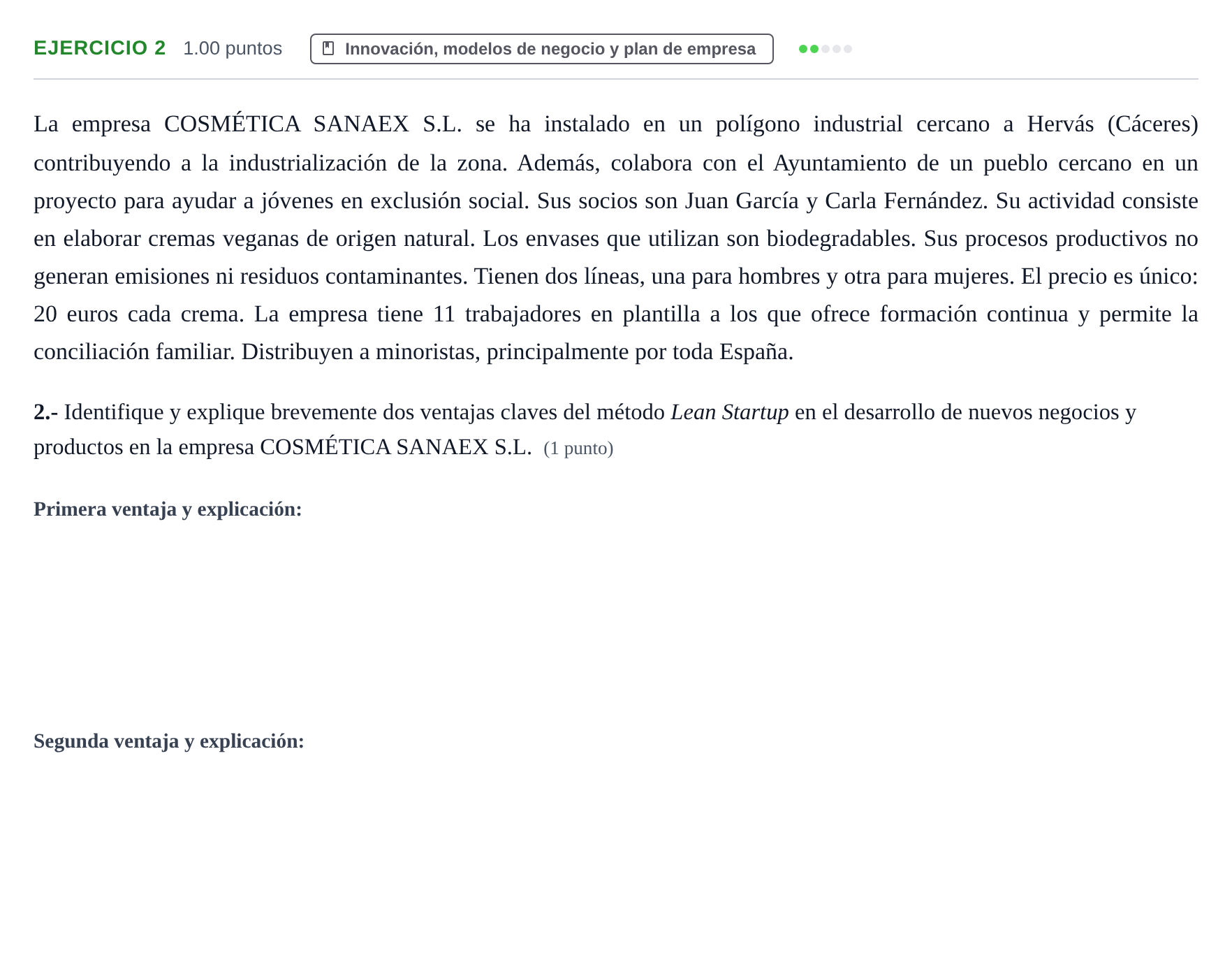 Enunciado: Problema 2 · Empresa y Diseño de Modelos de Negocio PAU Extremadura Extraordinaria 2024