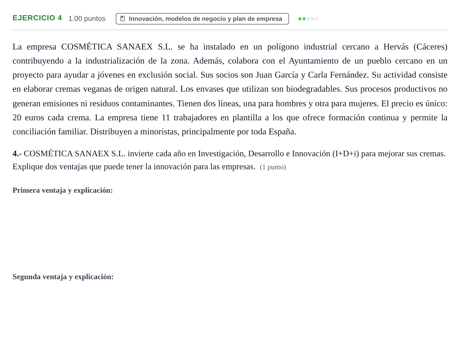 Enunciado: Problema 4 · Empresa y Diseño de Modelos de Negocio PAU Extremadura Extraordinaria 2024