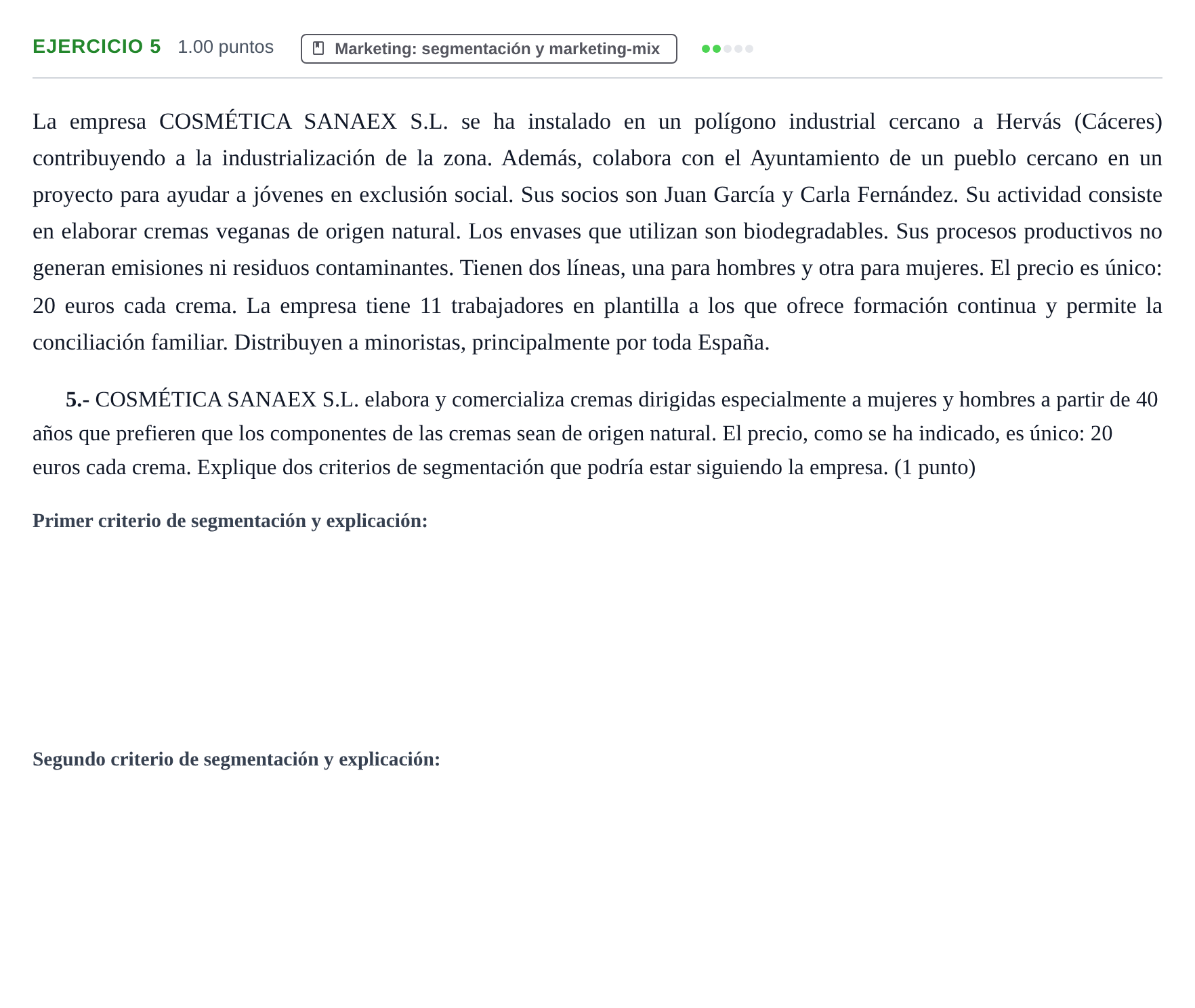 Enunciado: Problema 5 · Empresa y Diseño de Modelos de Negocio PAU Extremadura Extraordinaria 2024