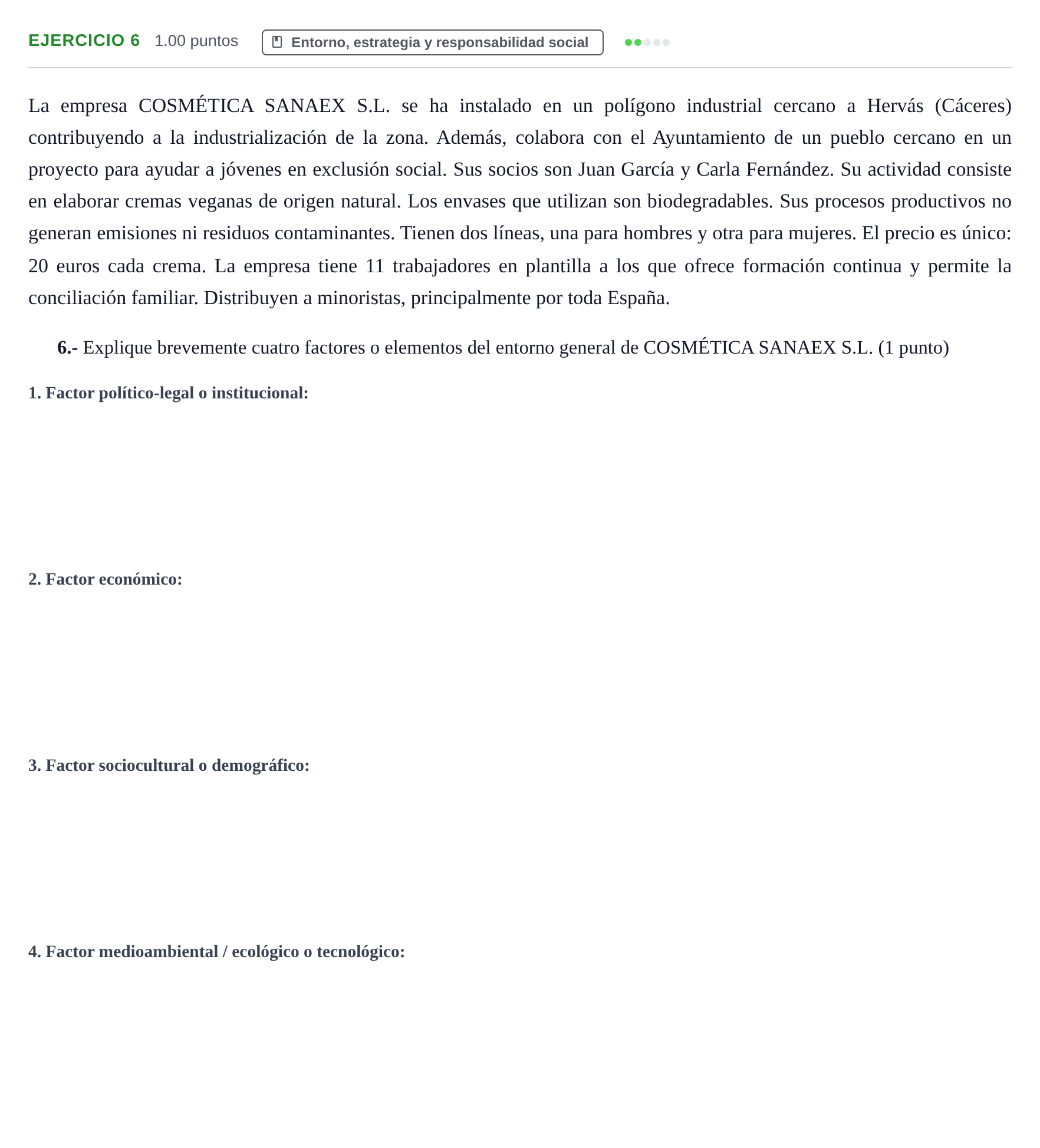 Enunciado: Problema 6 · Empresa y Diseño de Modelos de Negocio PAU Extremadura Extraordinaria 2024