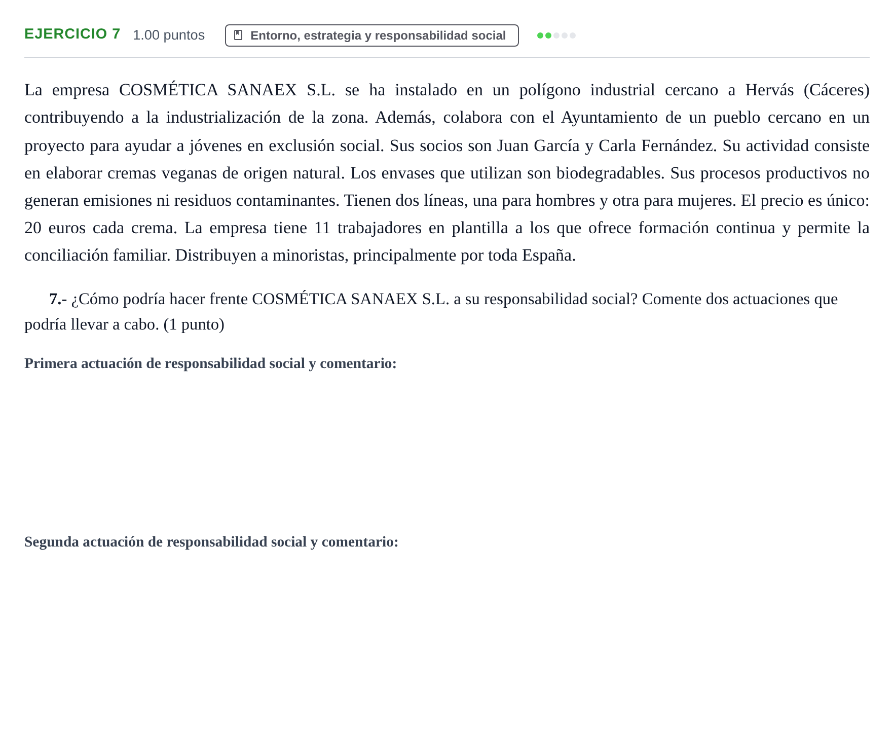 Enunciado: Problema 7 · Empresa y Diseño de Modelos de Negocio PAU Extremadura Extraordinaria 2024