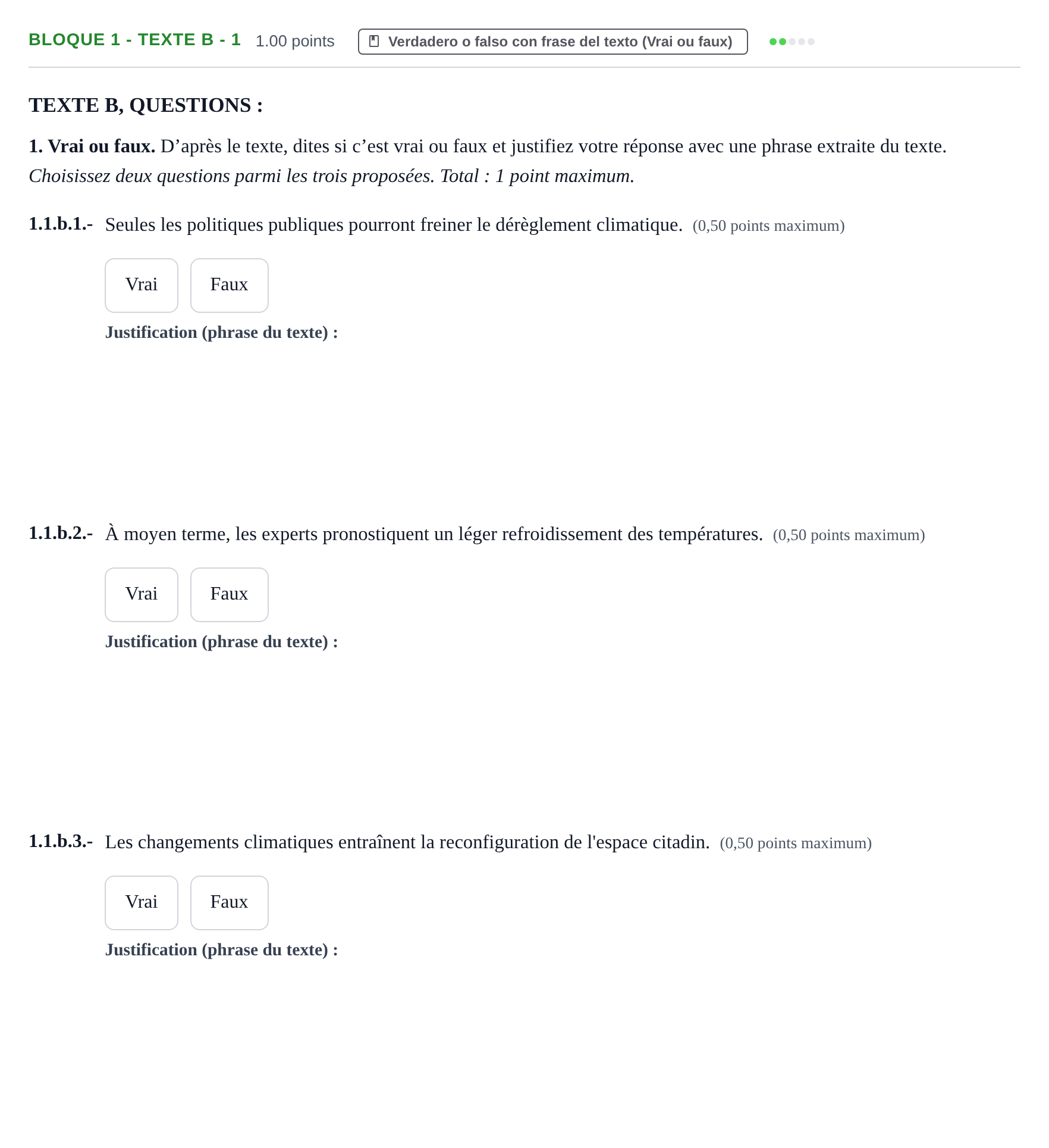Enunciado: Bloque 1 - Texte B - 1 · Francés PAU Extremadura Extraordinaria 2024