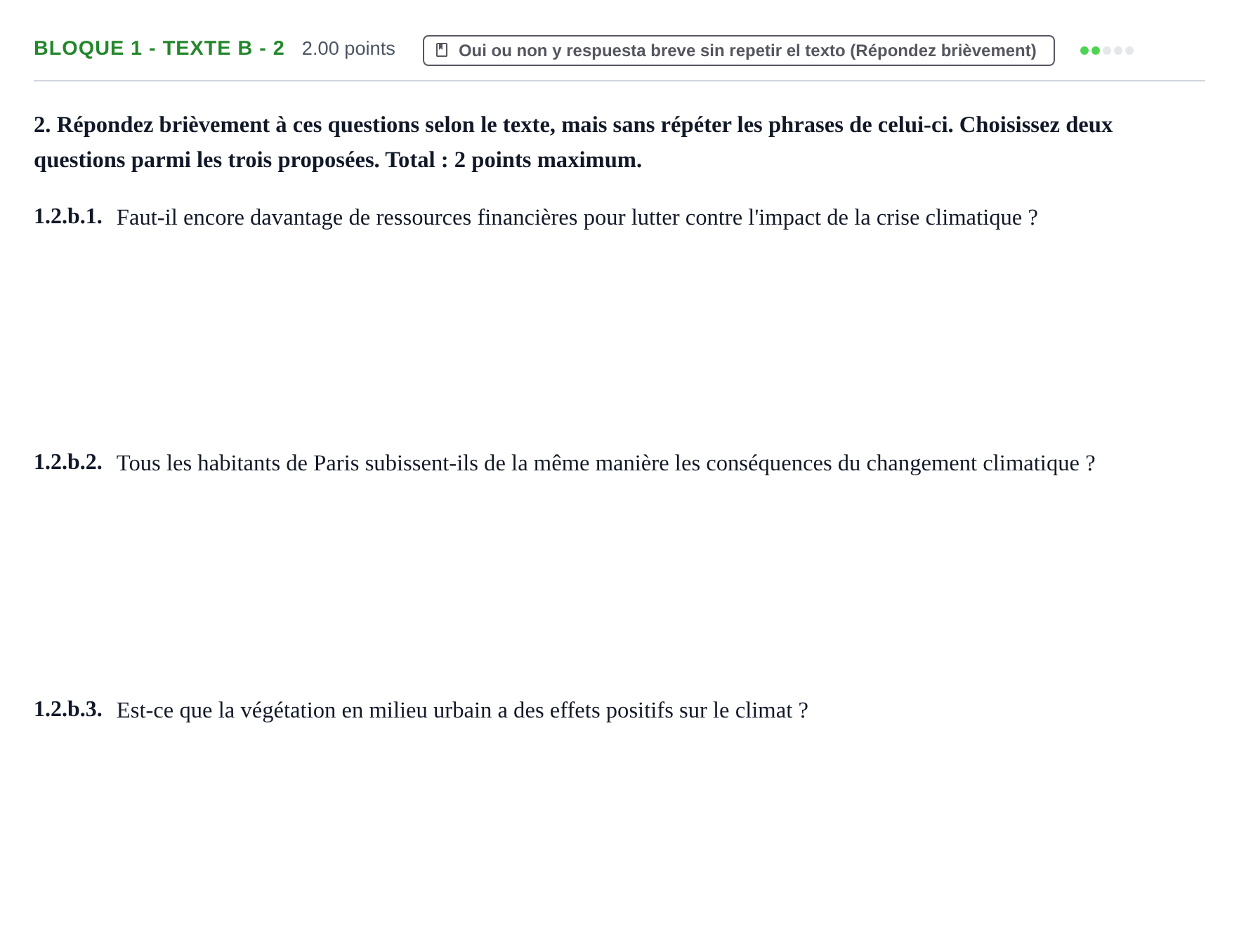 Enunciado: Bloque 1 - Texte B - 2 · Francés PAU Extremadura Extraordinaria 2024