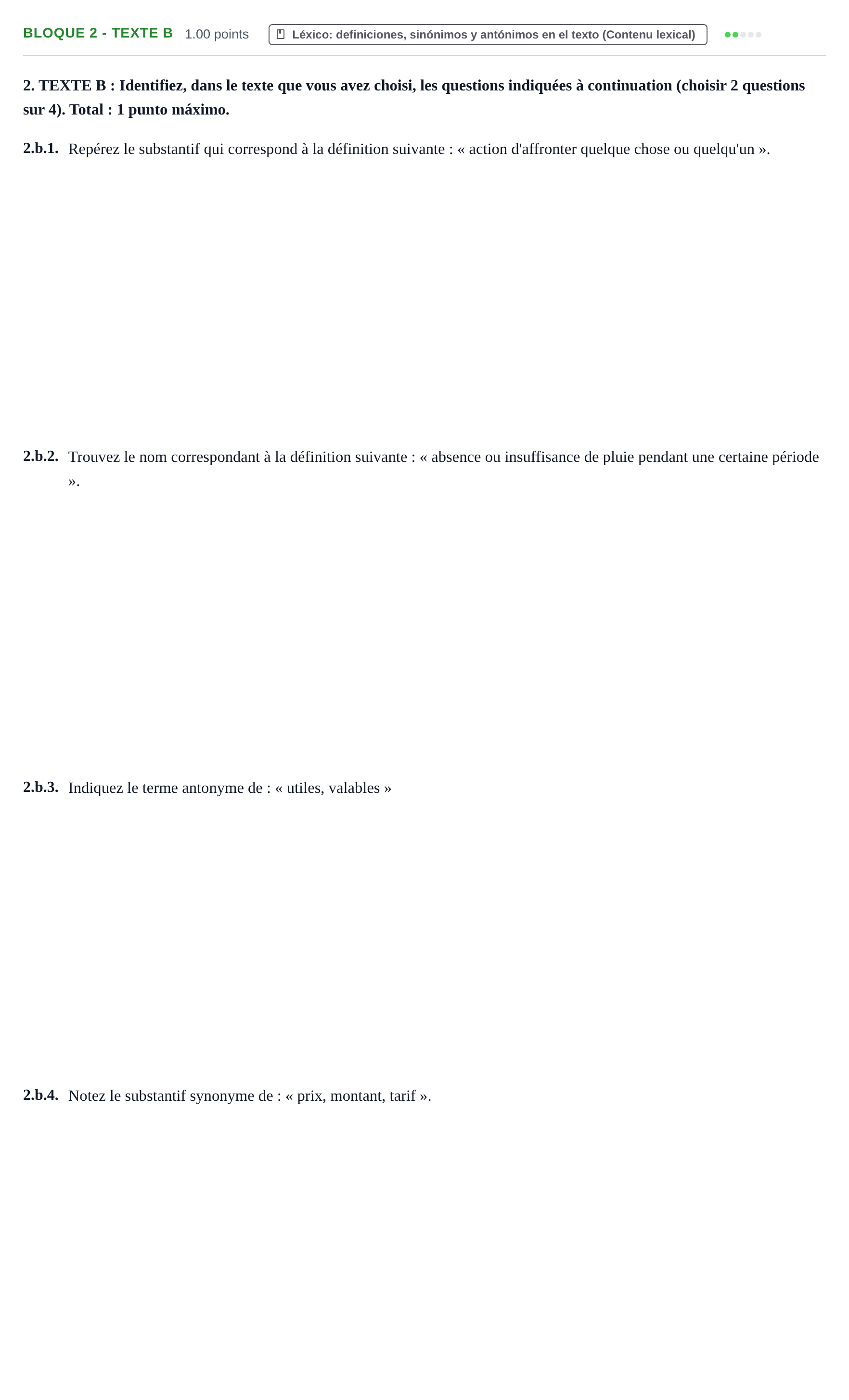 Enunciado: Bloque 2 - Texte B · Francés PAU Extremadura Extraordinaria 2024