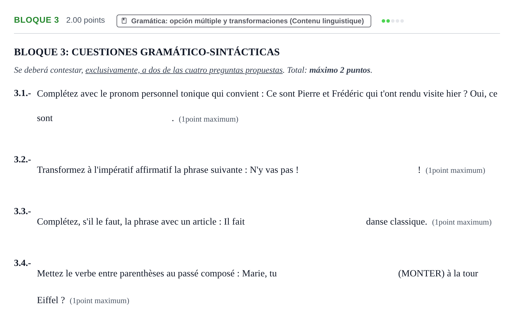 Enunciado: Bloque 3 · Francés PAU Extremadura Extraordinaria 2024