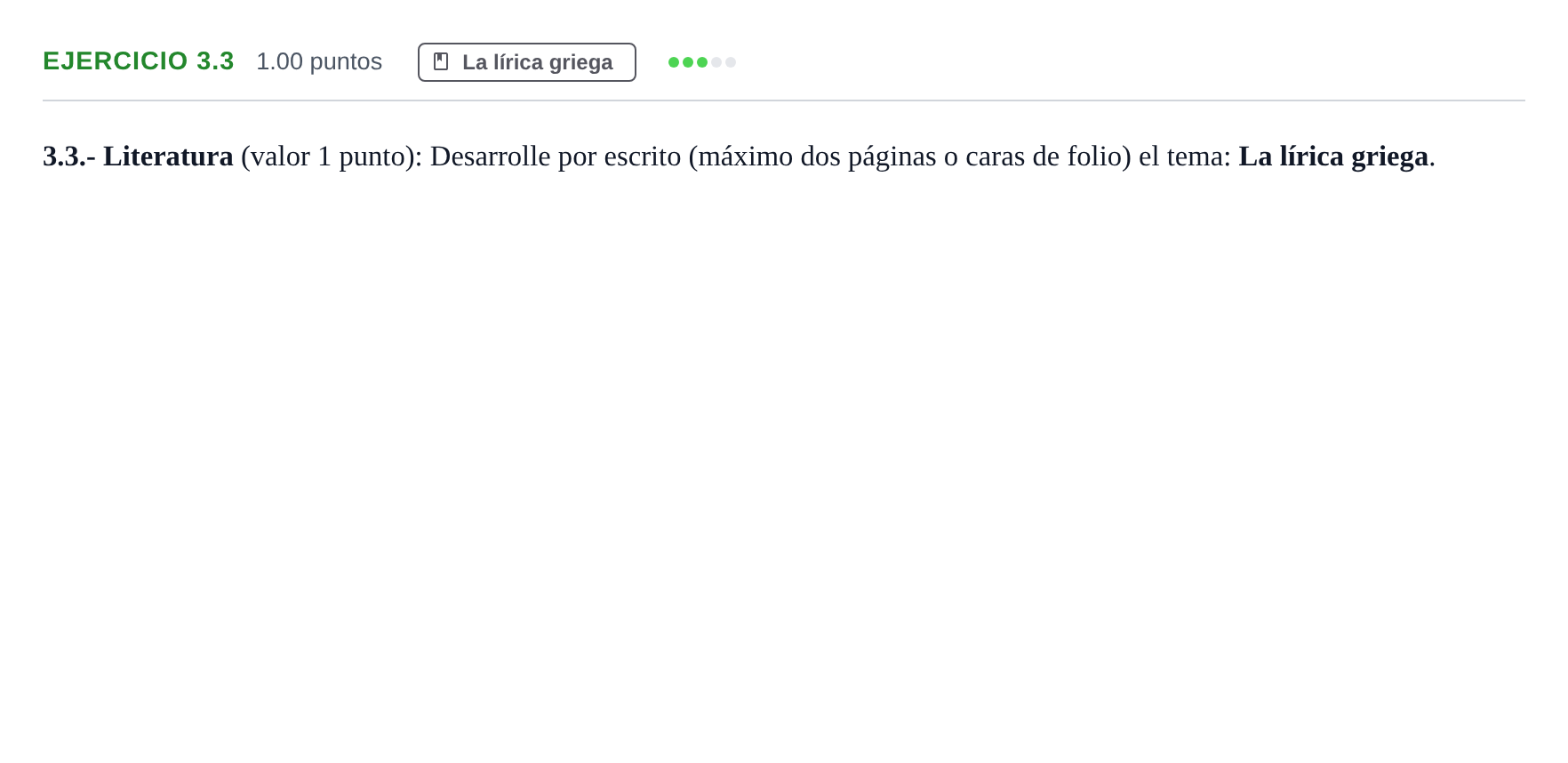 Enunciado: Ejercicio 3.3 · Griego II PAU Extremadura Extraordinaria 2024