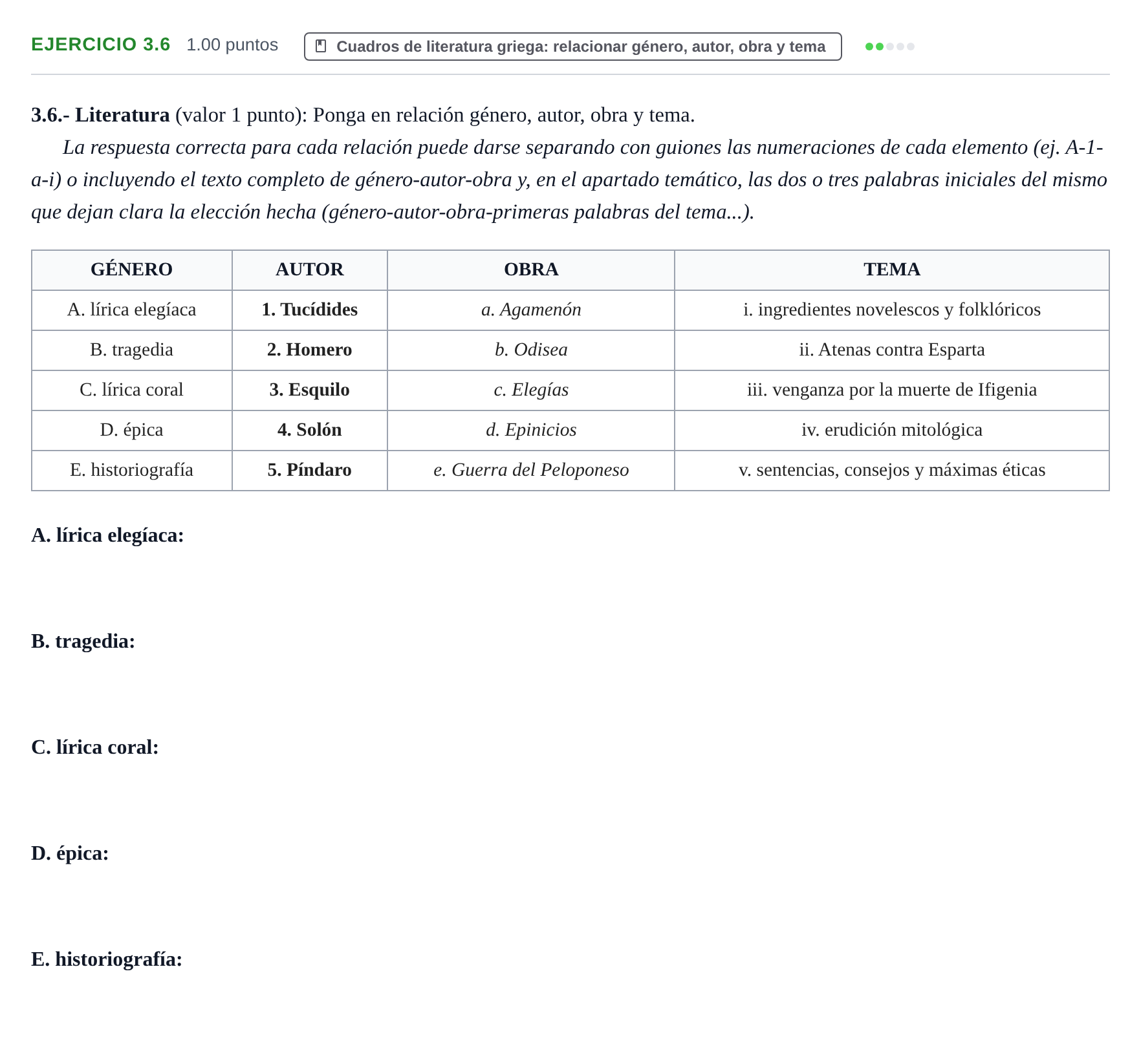 Enunciado: Ejercicio 3.6 · Griego II PAU Extremadura Extraordinaria 2024